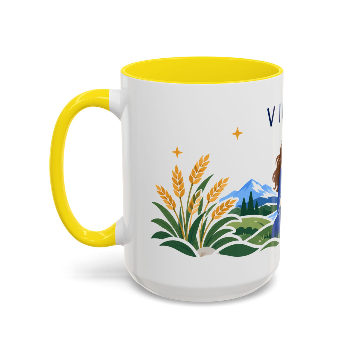 Virgo Zodiac Coffee Mug | Maiden and Wheat Design | Astrology Birthday Gift | 11 oz 15 oz Ceramic Accent Mug