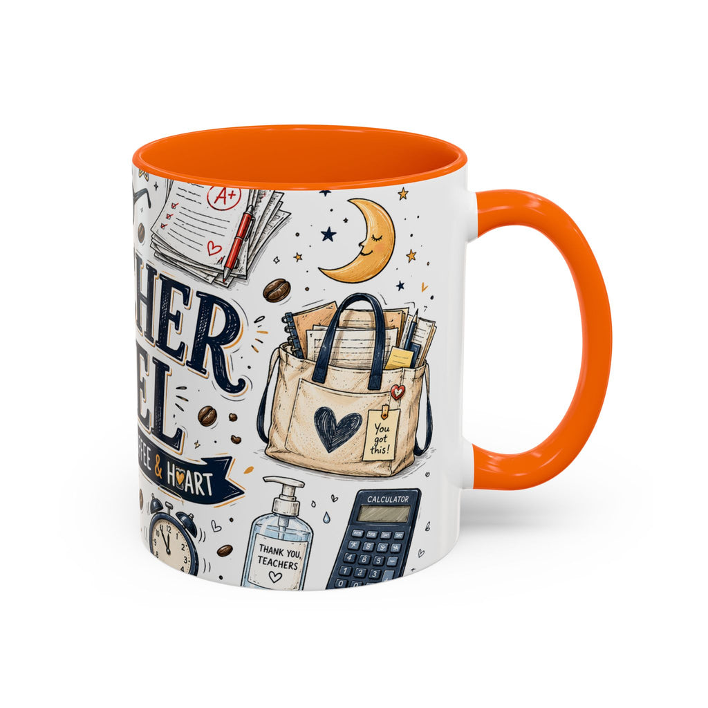 Teacher Fuel Coffee Mug | Powered by Coffee and Wine Funny Gift | Accent Color Ceramic 11oz 15oz
