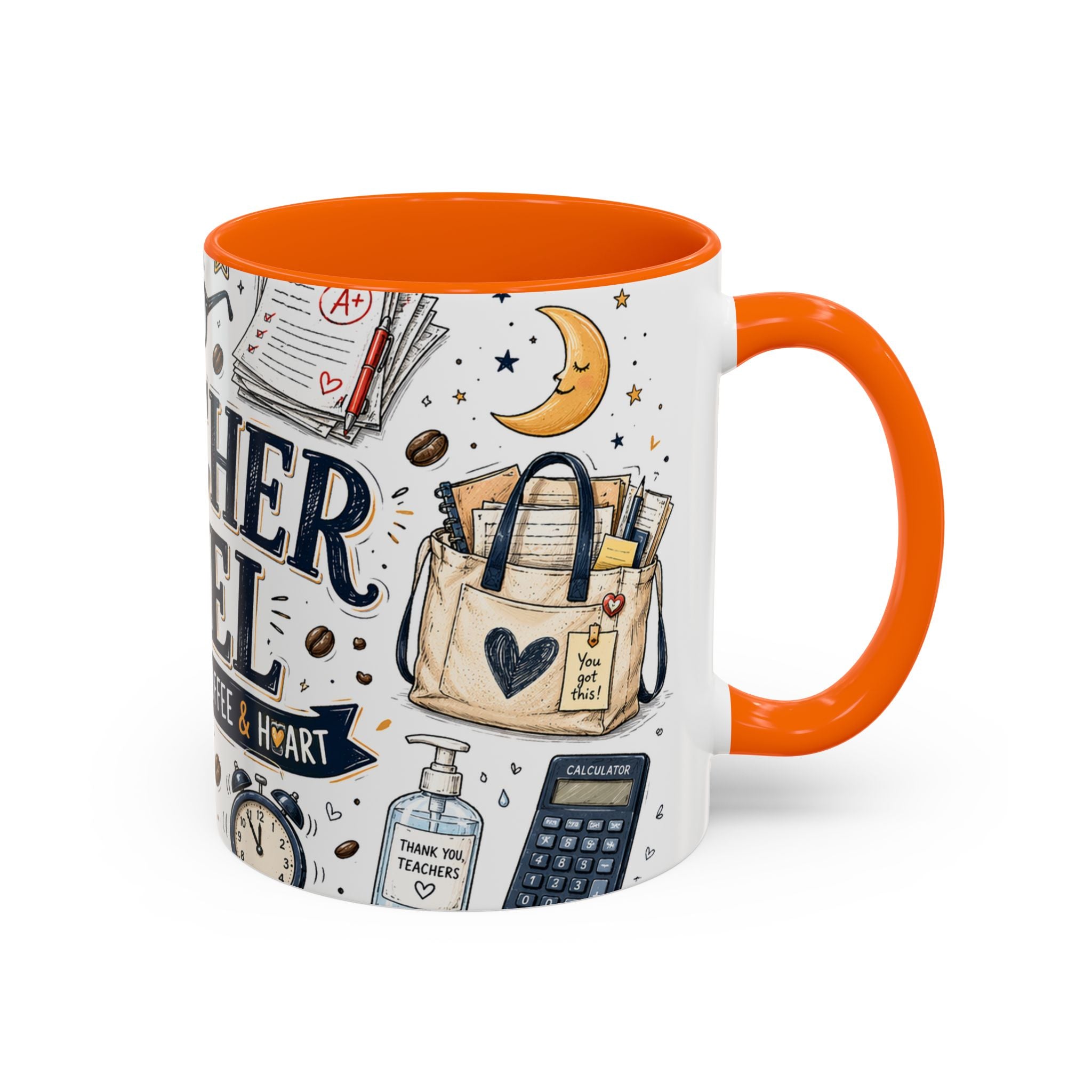 Teacher Fuel Coffee Mug | Powered by Coffee and Wine Funny Gift | Accent Color Ceramic 11oz 15oz