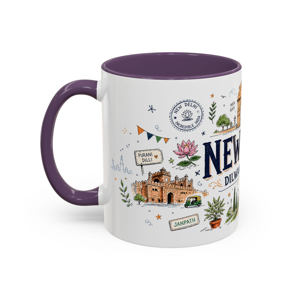 New Delhi Coffee Mug | India Souvenir Travel Gift | Accent Color Ceramic 11oz 15oz