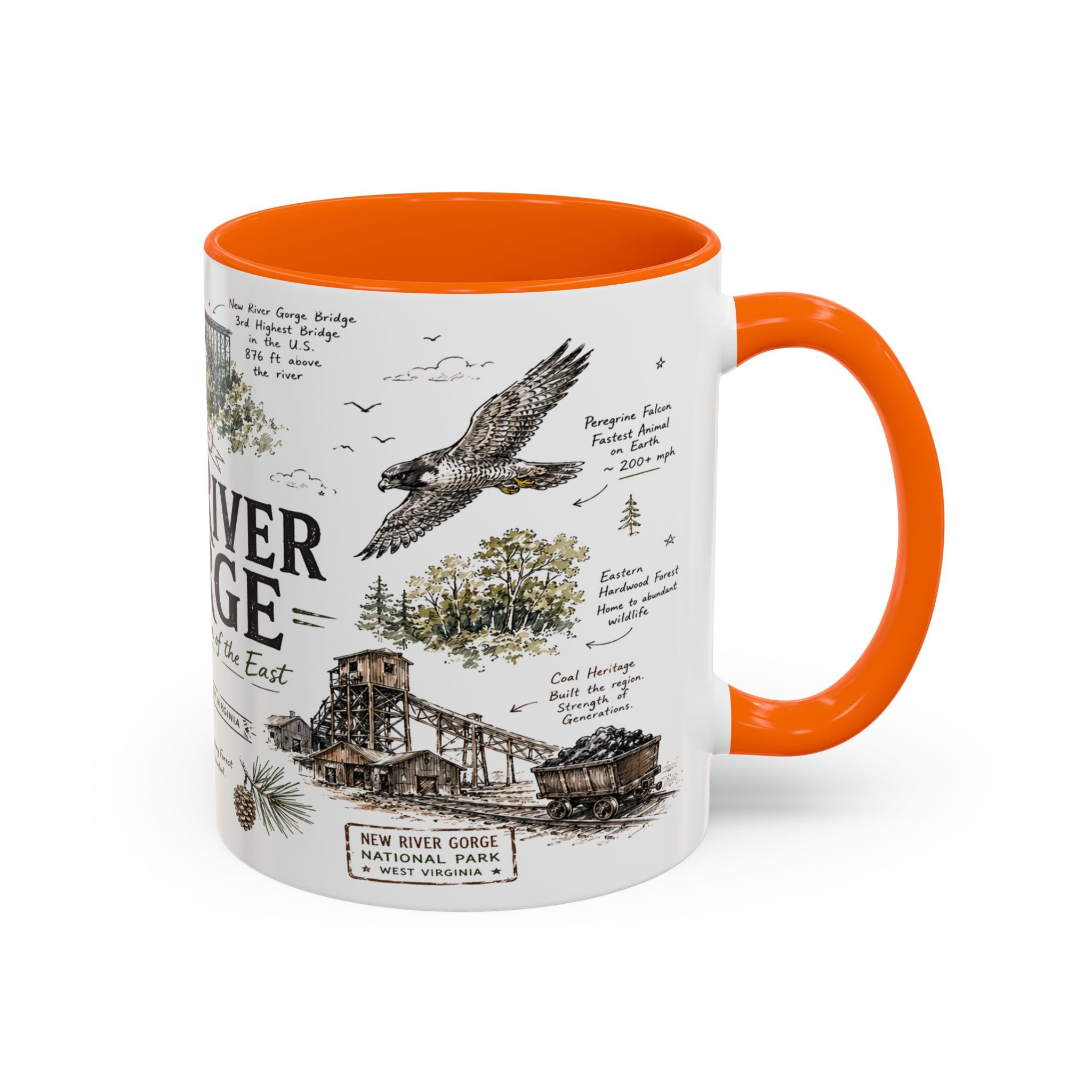 New River Gorge National Park Coffee Mug | West Virginia River Canyon Climbing Gift | Accent Color Ceramic 11oz 15oz