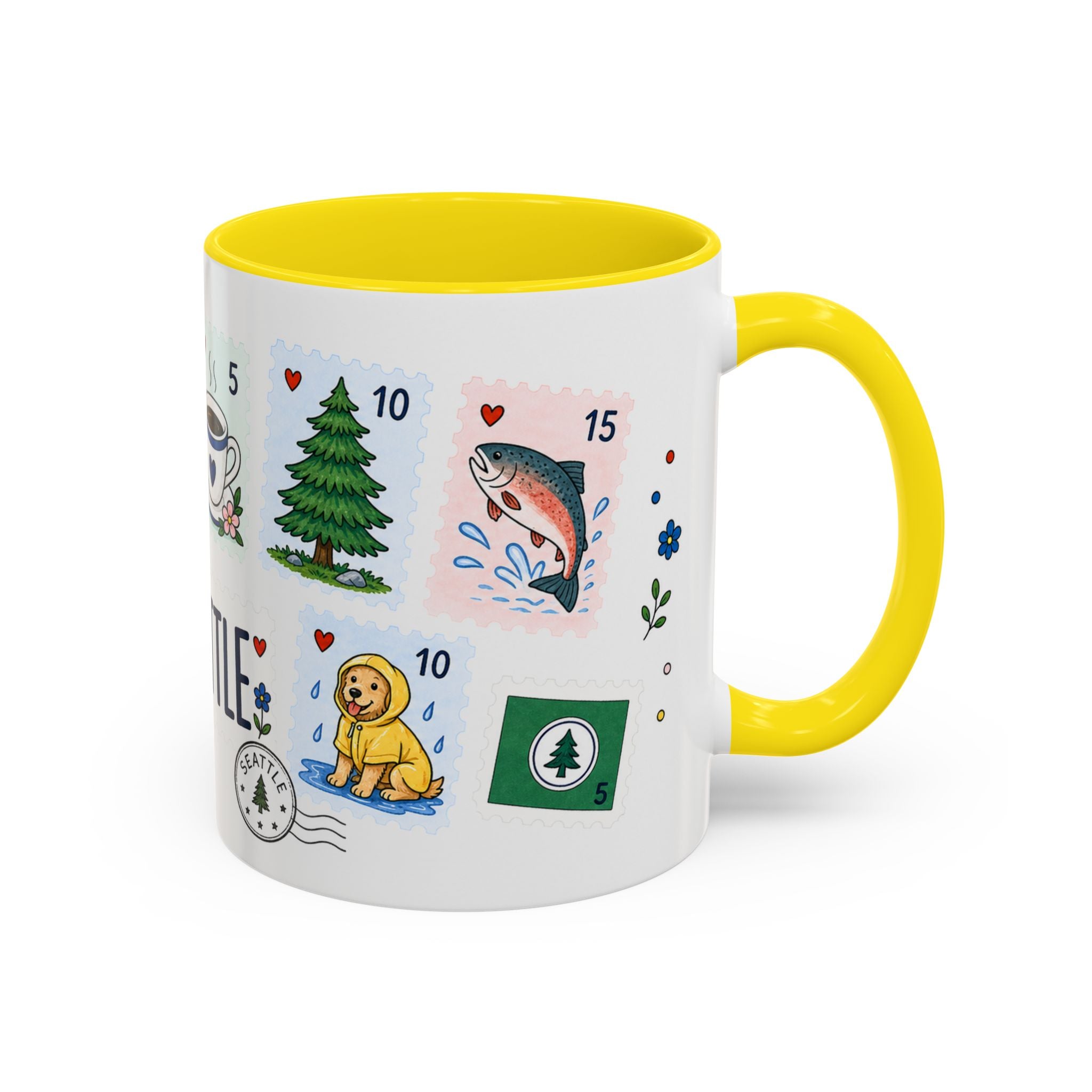 Seattle Coffee Mug | Postage Stamp Collage Mug | Travel Souvenir Accent Cup 11oz 15oz