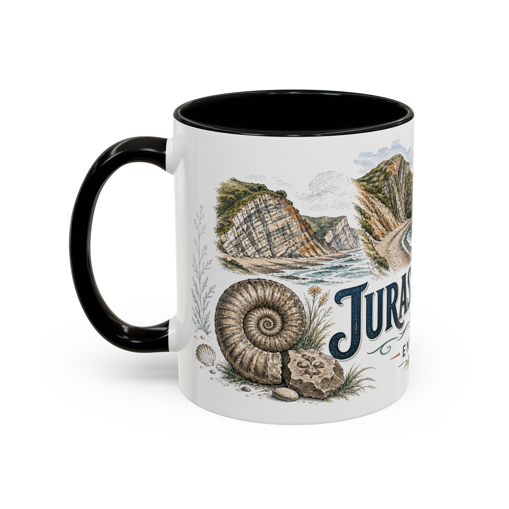 Jurassic Coast Mug, England Travel Souvenir, Bucket List Gift, Accent Ceramic Coffee Mug 11oz 15oz