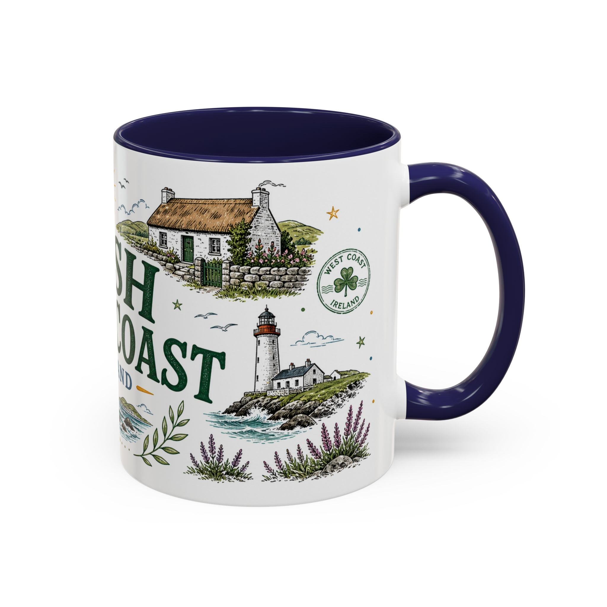 Irish West Coast Coffee Mug | Travel Destination Souvenir Gift | Accent Color Ceramic 11oz 15oz