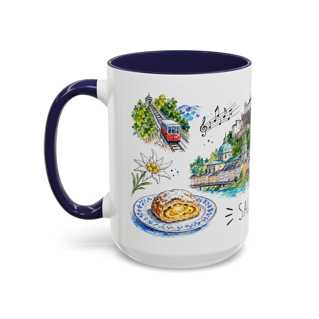 Salzburg Illustrated Travel Mug | City Souvenir Accent Coffee Mug | 11oz 15oz Ceramic Cup