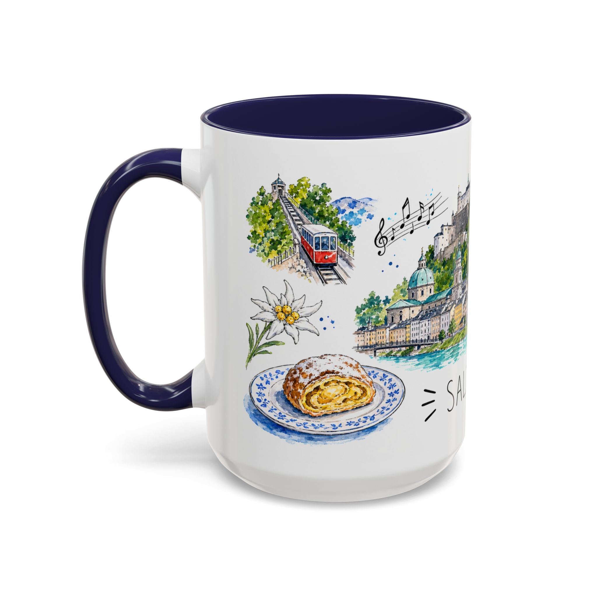 Salzburg Illustrated Travel Mug | City Souvenir Accent Coffee Mug | 11oz 15oz Ceramic Cup