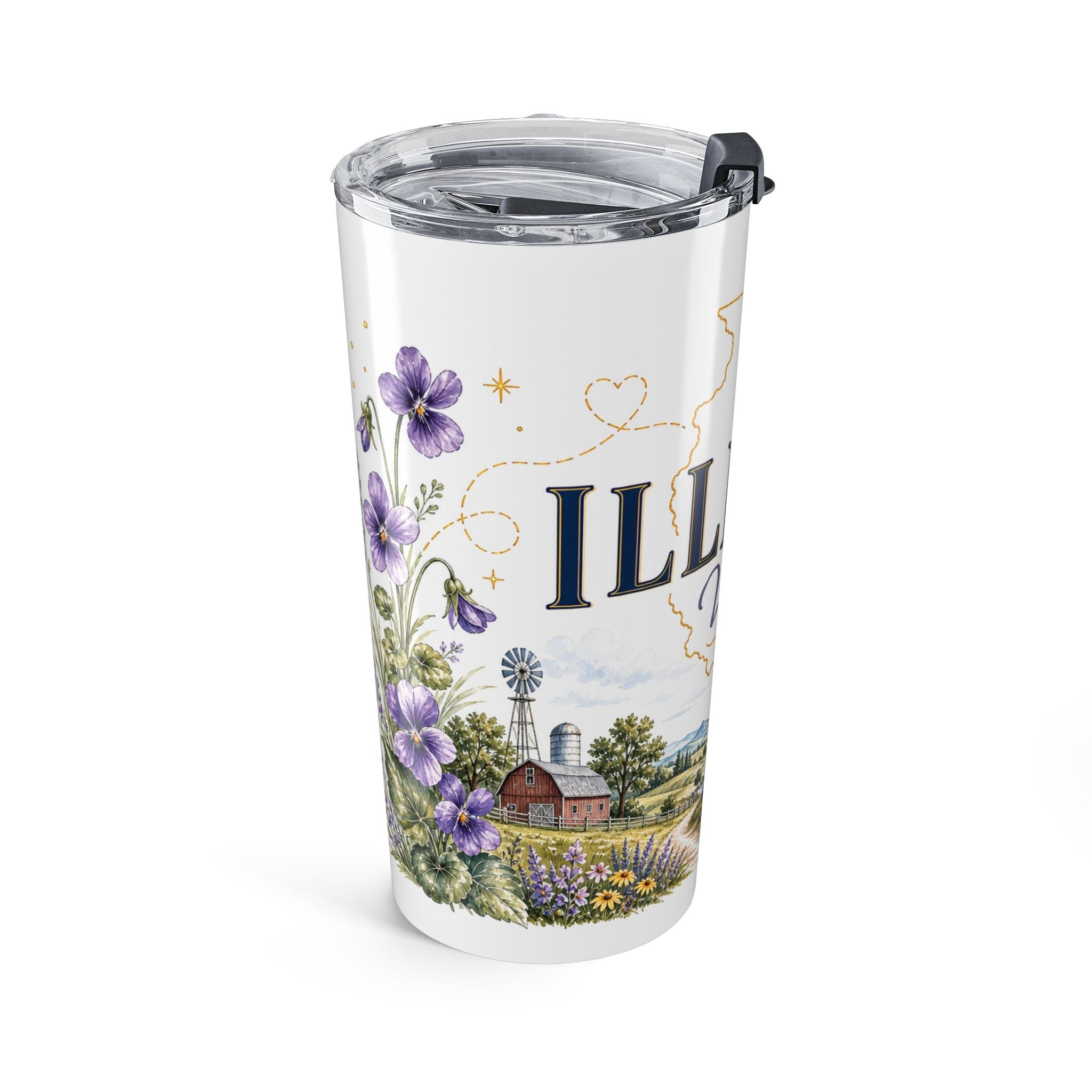 Illinois State Flower 20oz Tumbler | Violet Botanical State Flower Gift | Insulated Stainless Steel Travel Cup