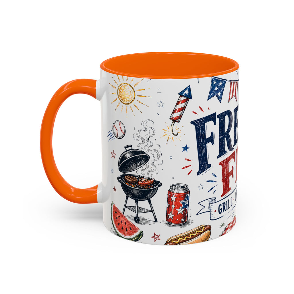 Freedom Fest Coffee Mug | Grill Chill Fireworks 4th of July | Accent Color Ceramic 11oz 15oz