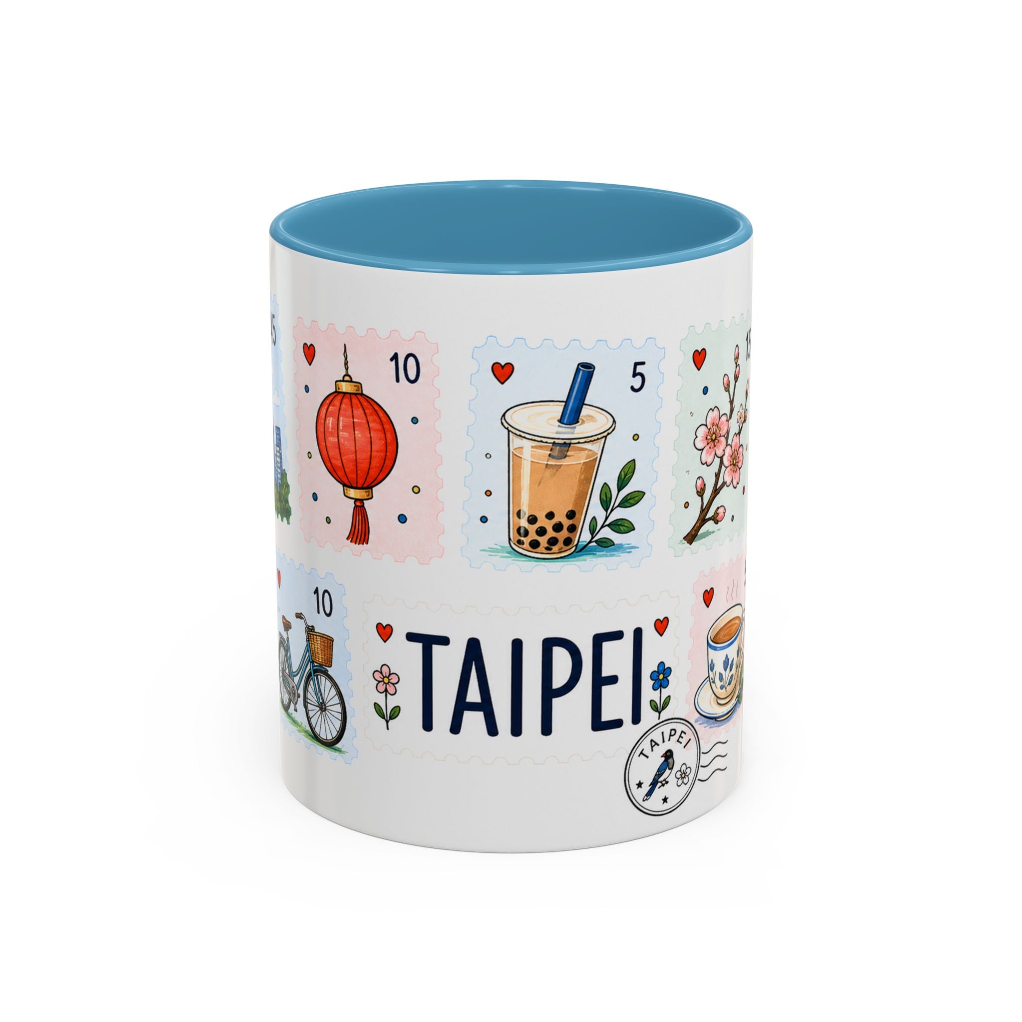 Taipei Coffee Mug | Postage Stamp Collage Mug | Travel Souvenir Accent Cup 11oz 15oz