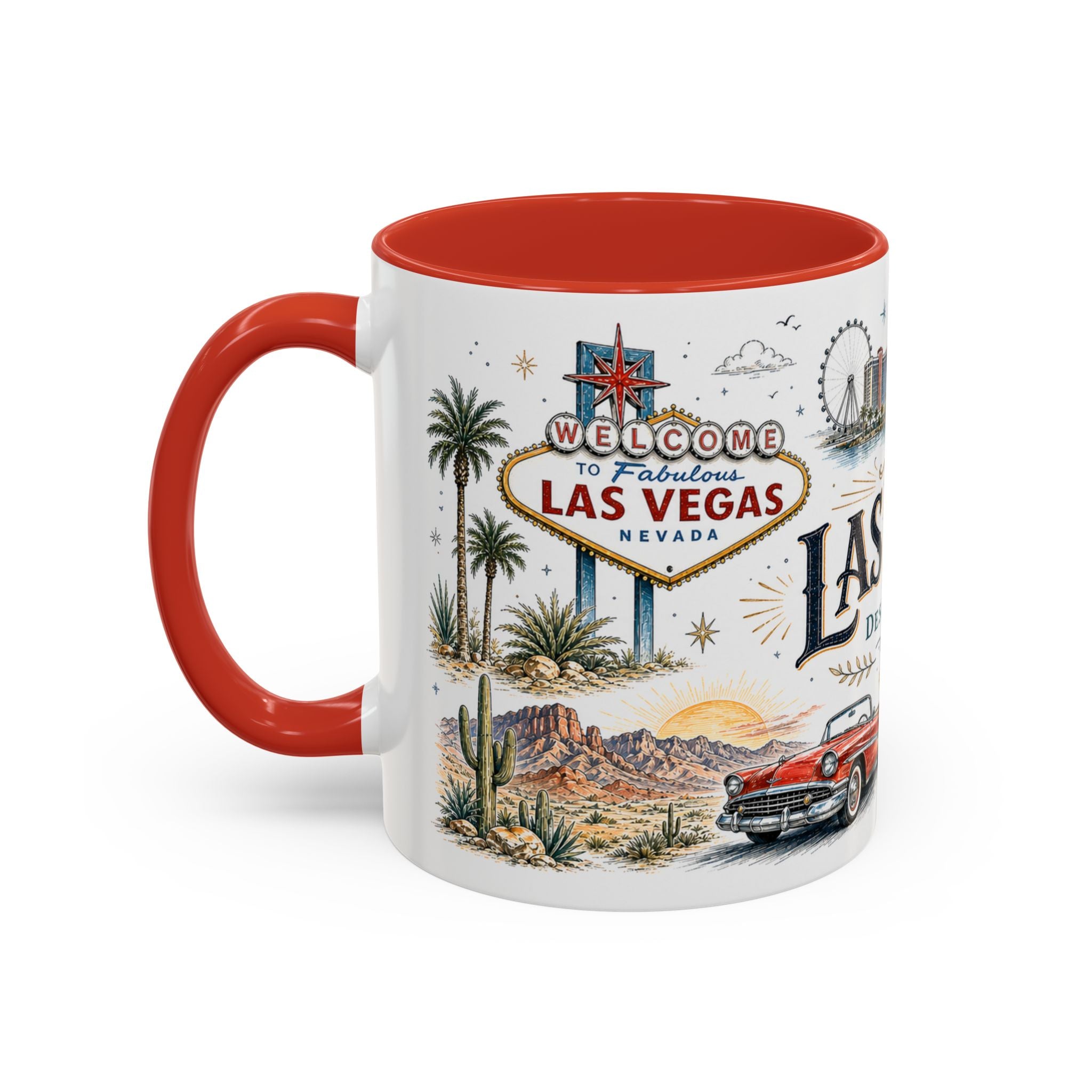 Las Vegas Coffee Mug | United States Travel Souvenir | Vintage Illustrated City Gift | 11 oz 15 oz Accent Mug