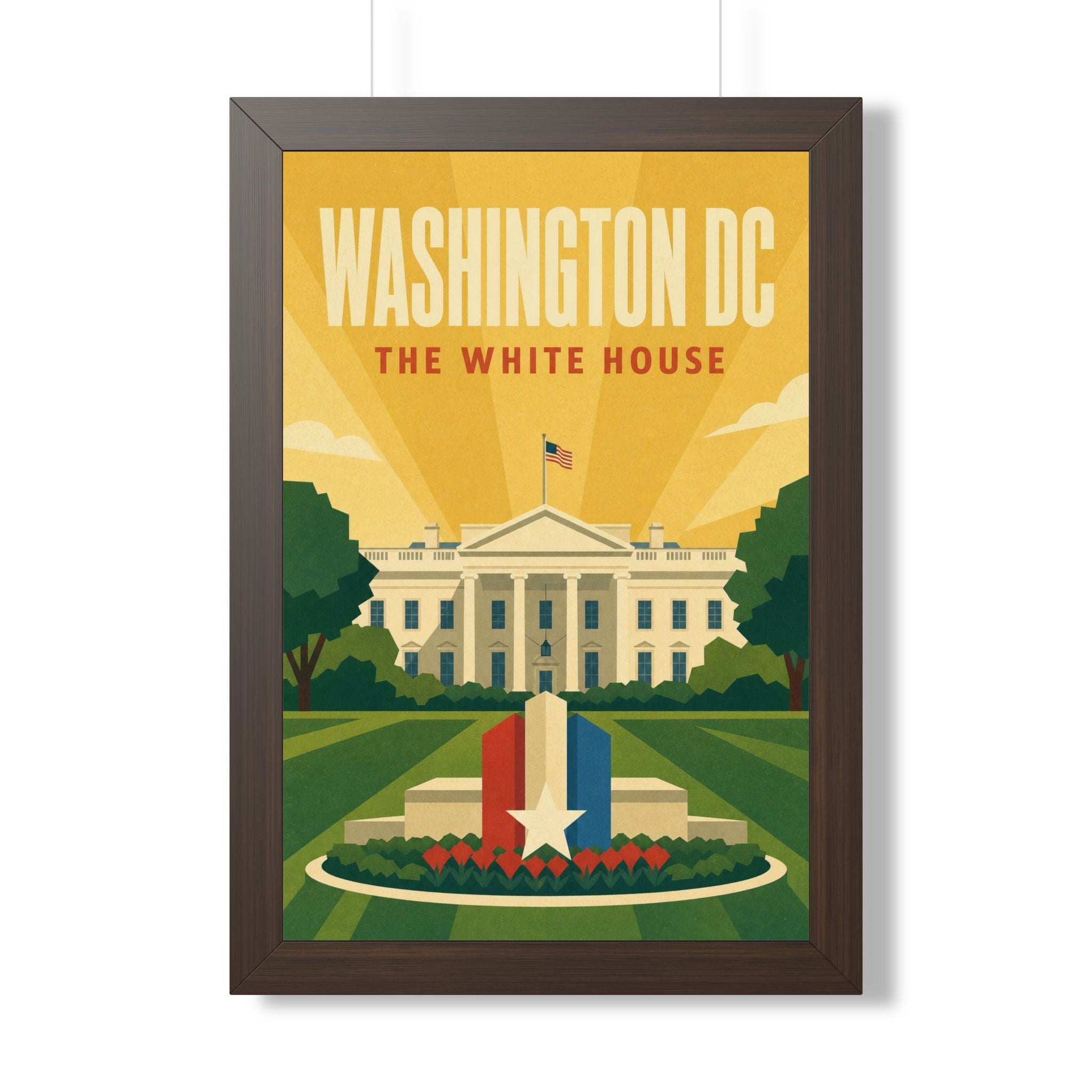 Washington DC White House United States Framed Poster | Vintage Travel Wall Art | Black Walnut White Frame | 16x24 20x30