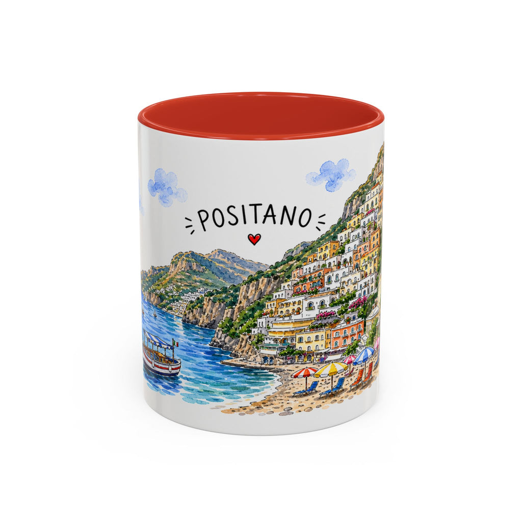 Positano Illustrated Travel Mug | Italy Souvenir Accent Coffee Mug | 11oz 15oz Ceramic Cup