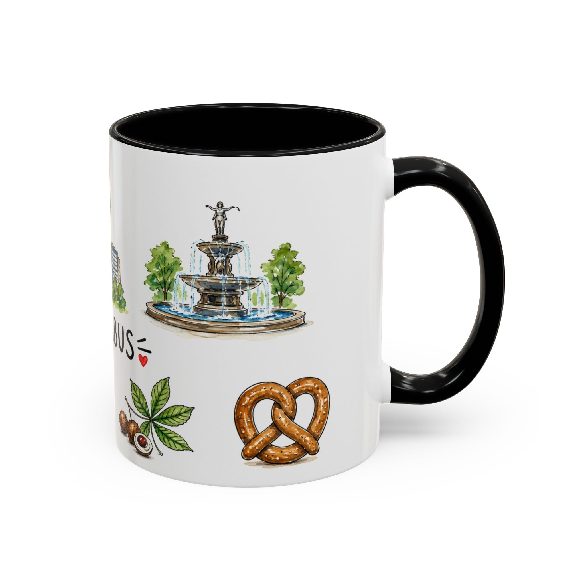 Columbus Illustrated Travel Mug | City Souvenir Accent Coffee Mug | 11oz 15oz Ceramic Cup