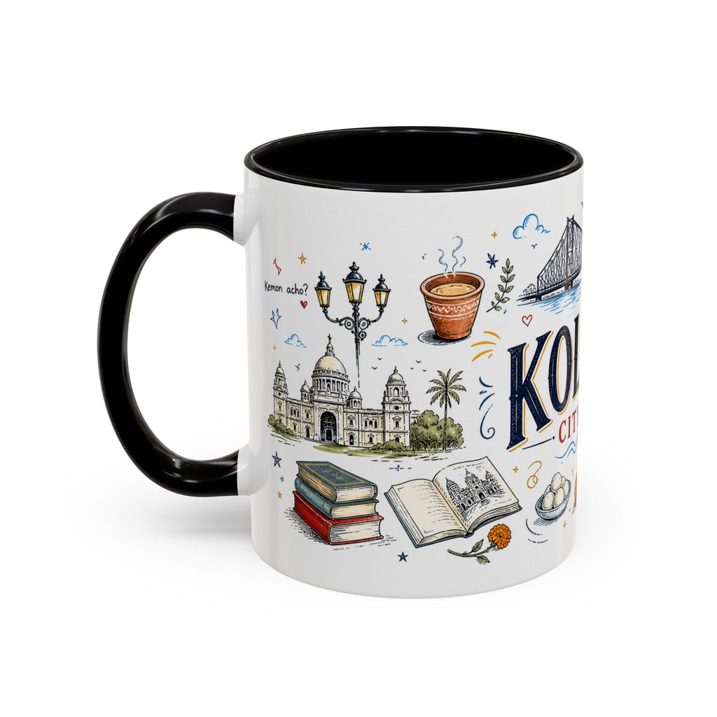 Kolkata Coffee Mug | India Souvenir Travel Gift | Accent Color Ceramic 11oz 15oz