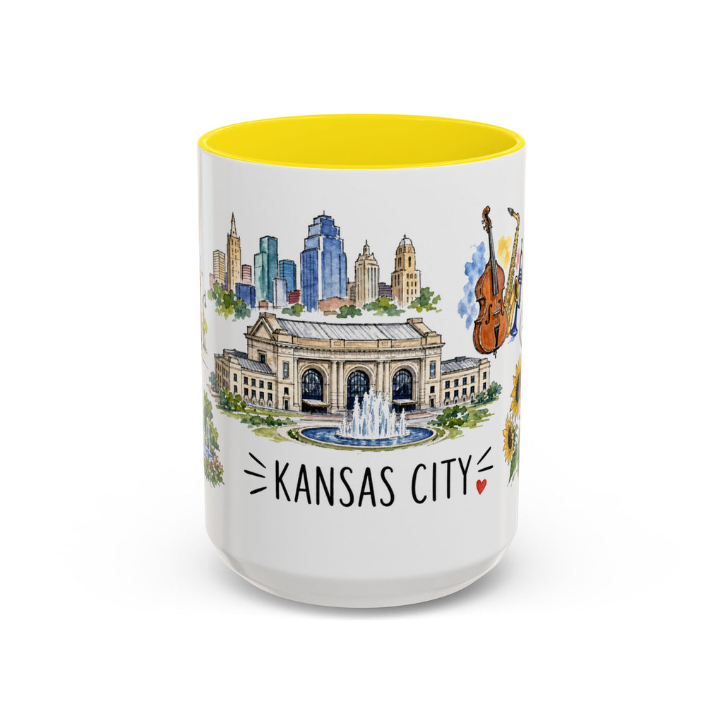 Kansas City Illustrated Travel Mug | City Souvenir Accent Coffee Mug | 11oz 15oz Ceramic Cup