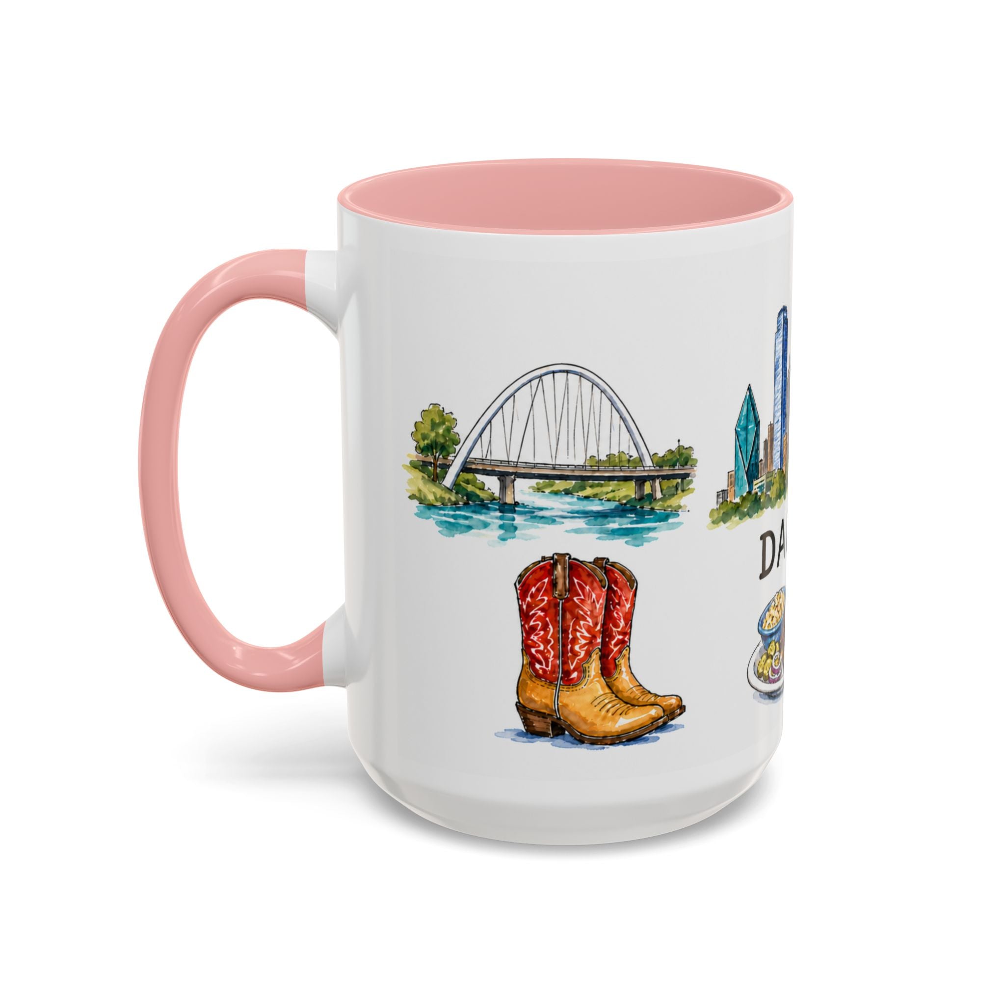 Dallas Illustrated Travel Mug | City Souvenir Accent Coffee Mug | 11oz 15oz Ceramic Cup