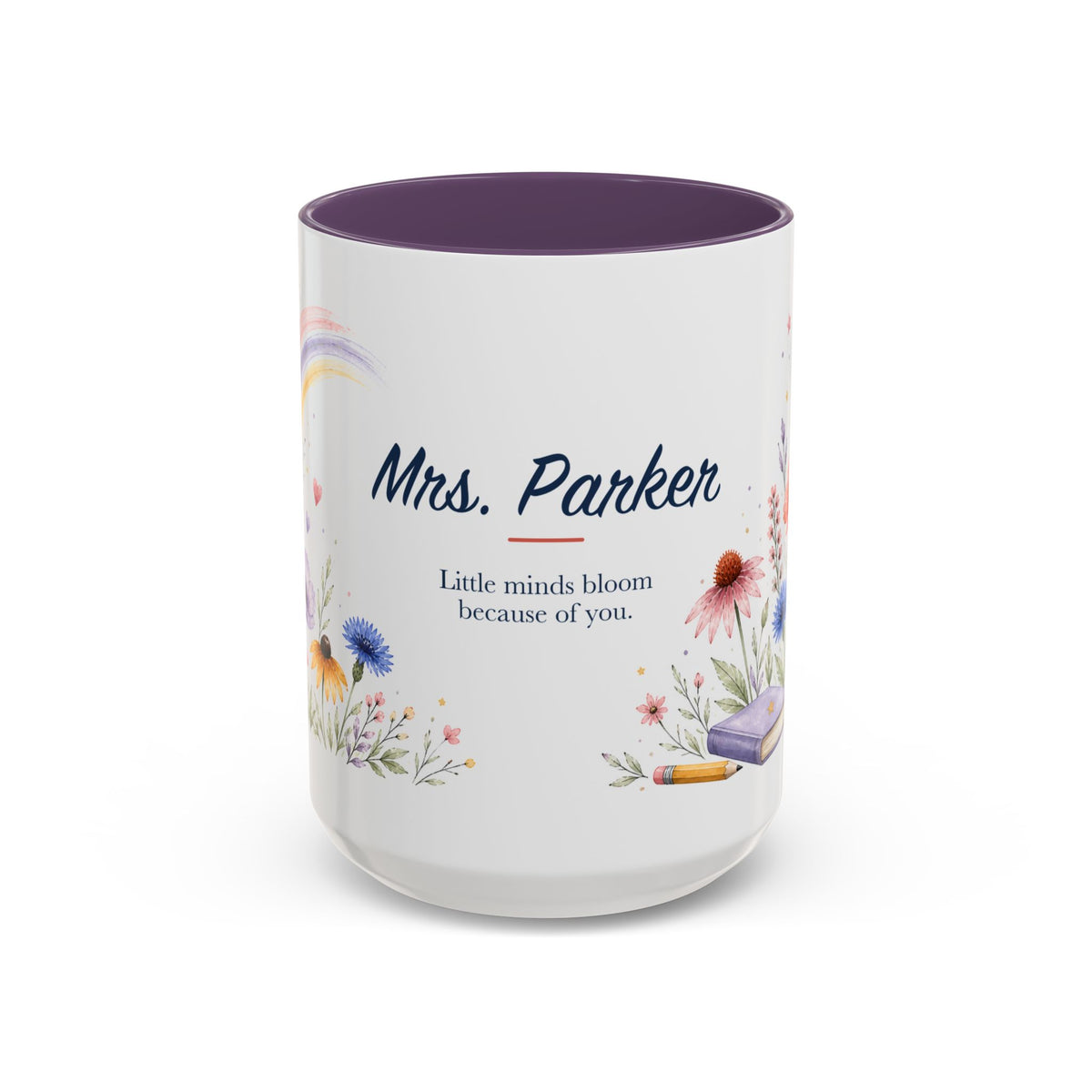 Personalized Kindergarten Teacher Mug | Custom Name Wildflower Rainbow Cup | Back to School Gift