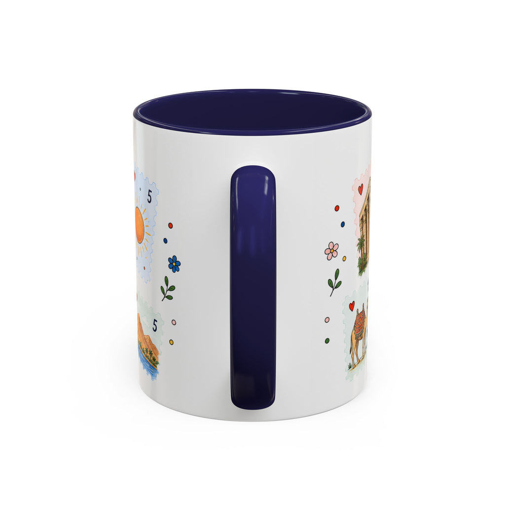 Luxor Coffee Mug | Postage Stamp Collage Mug | Travel Souvenir Accent Cup 11oz 15oz