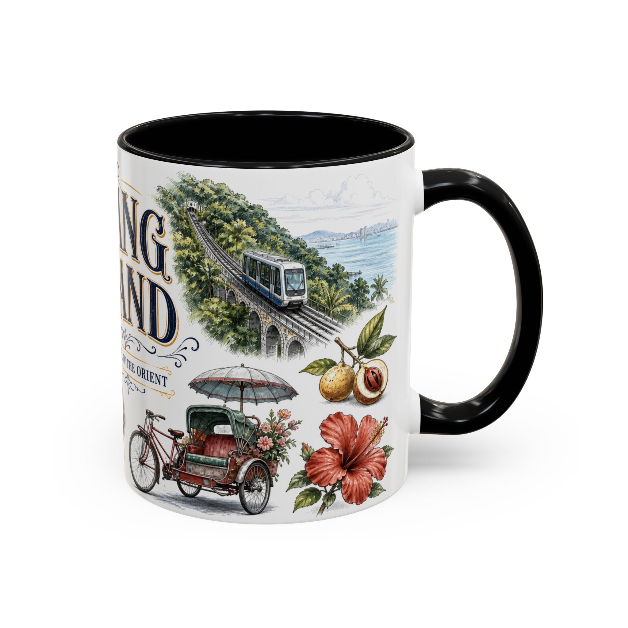 Penang Island Coffee Mug | Malaysia Travel Souvenir | Vintage Illustrated City Gift | 11 oz 15 oz Accent Mug