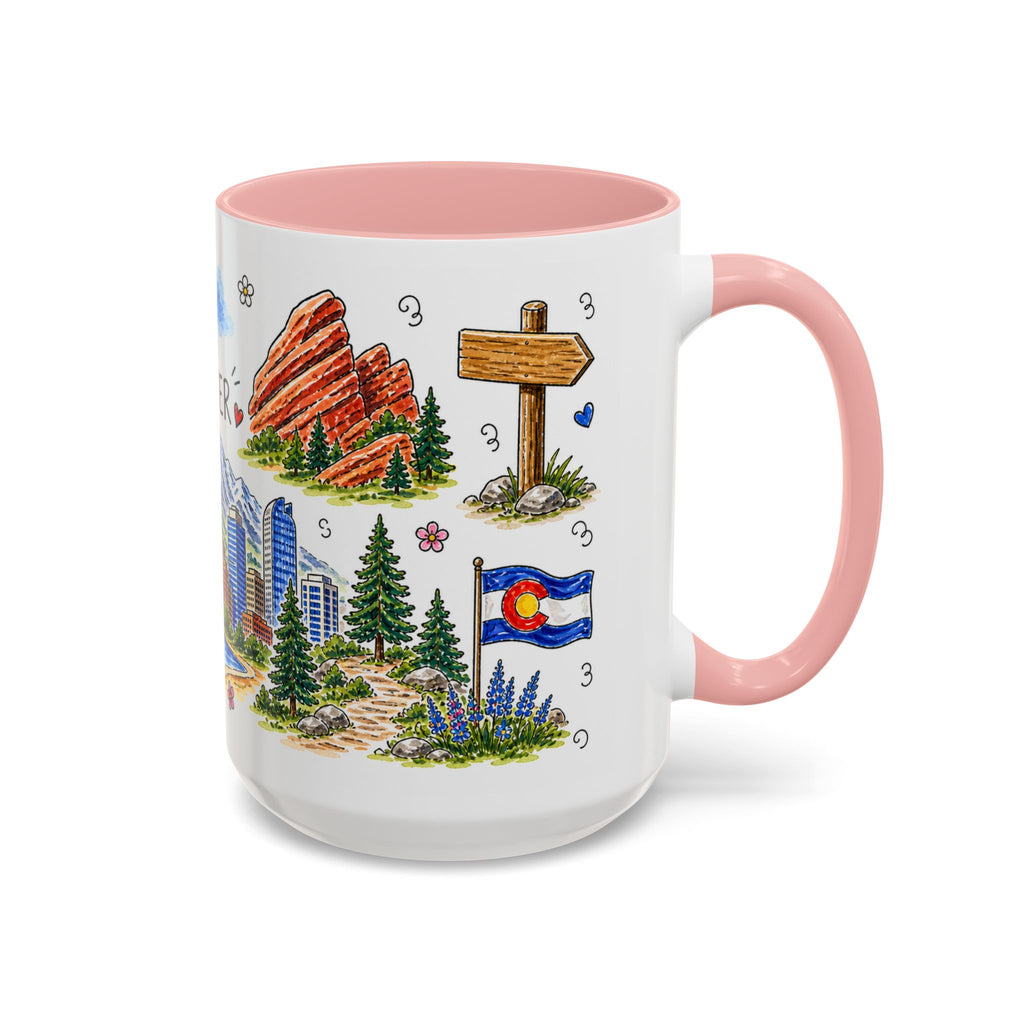 Denver Illustrated Travel Mug | City Souvenir Accent Coffee Mug | 11oz 15oz Ceramic Cup