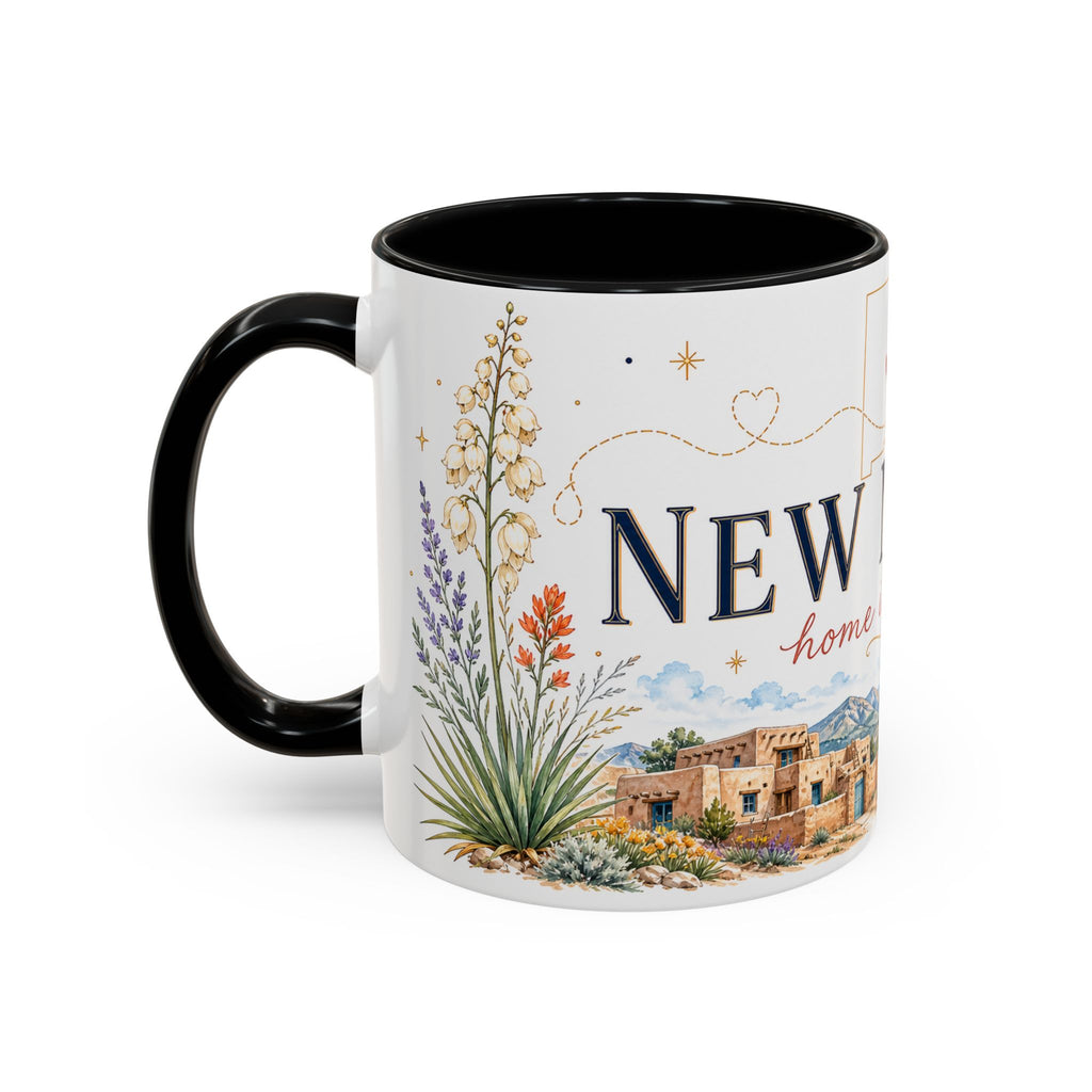 New Mexico State Map Mug | Desert Scenery, Yucca Flower Accent Coffee Cup