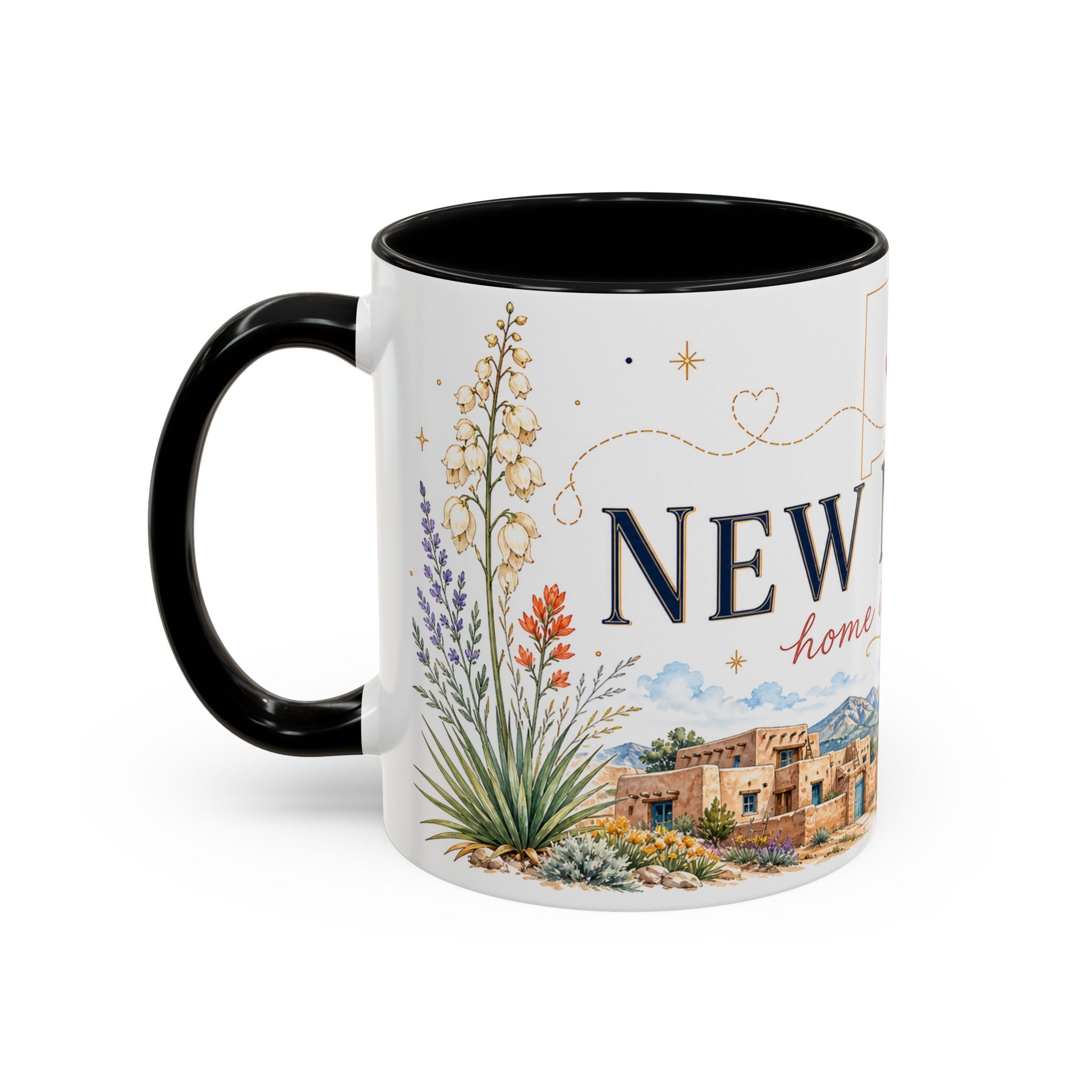 New Mexico State Map Mug | Desert Scenery, Yucca Flower Accent Coffee Cup