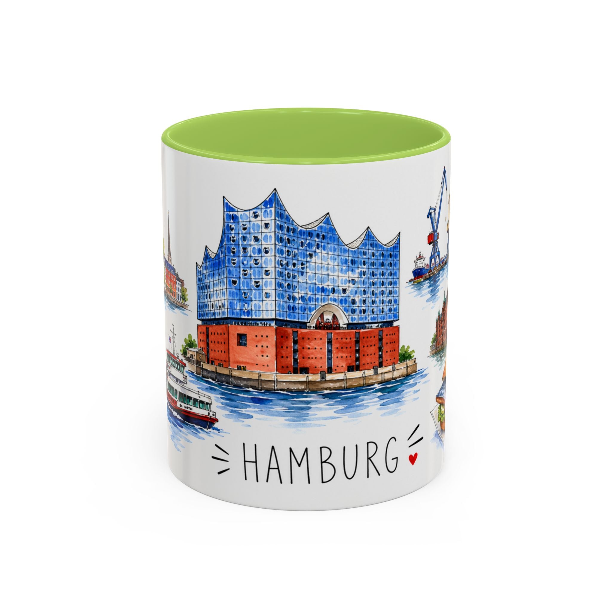 Hamburg Illustrated Travel Mug | City Souvenir Accent Coffee Mug | 11oz 15oz Ceramic Cup