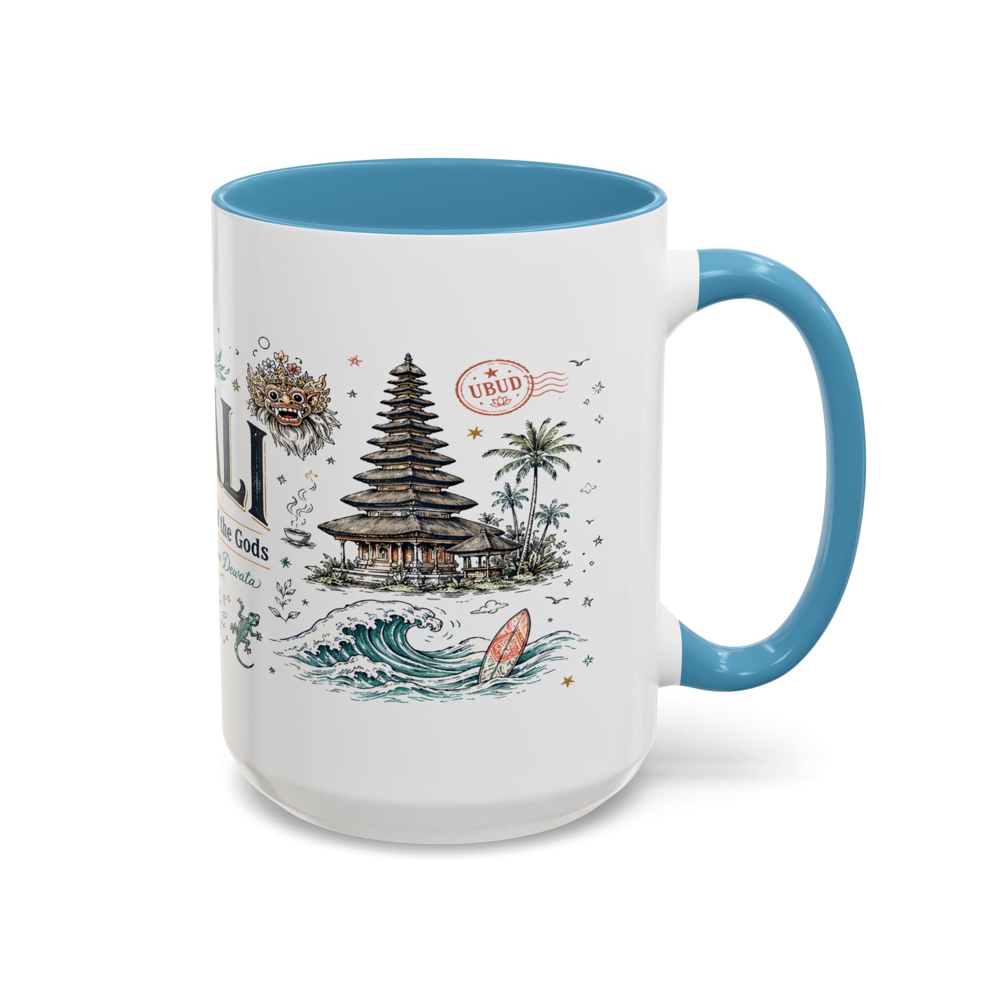 Bali Coffee Mug | Indonesia Souvenir Travel Gift | Accent Color Ceramic 11oz 15oz