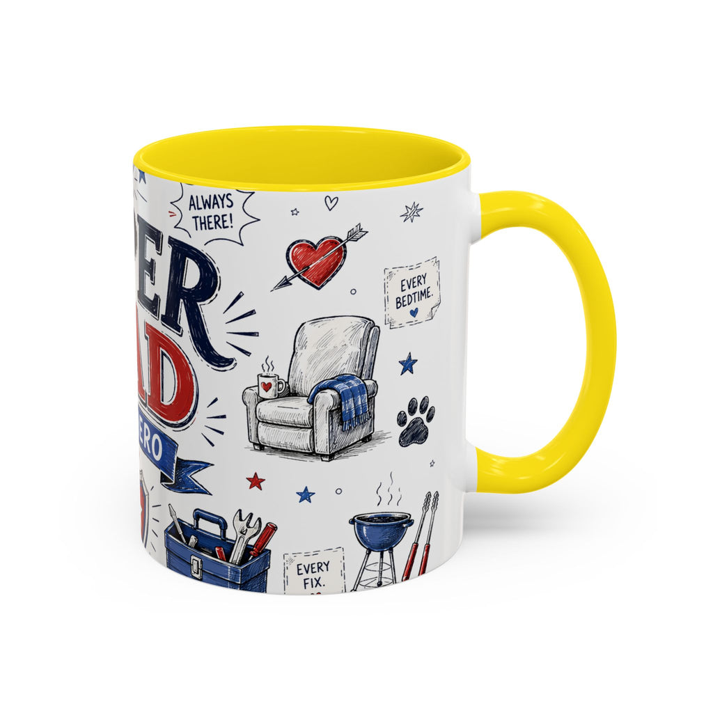 Super Dad My Hero Coffee Mug | Father's Day Gift for Dad | Accent Color Ceramic 11oz 15oz
