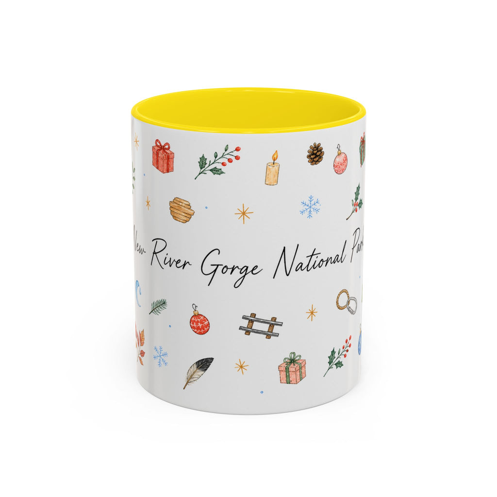New River Gorge National Park Christmas Mug | Watercolor Travel Souvenir | Holiday Gift | Accent Ceramic Coffee Cup 11oz 15oz