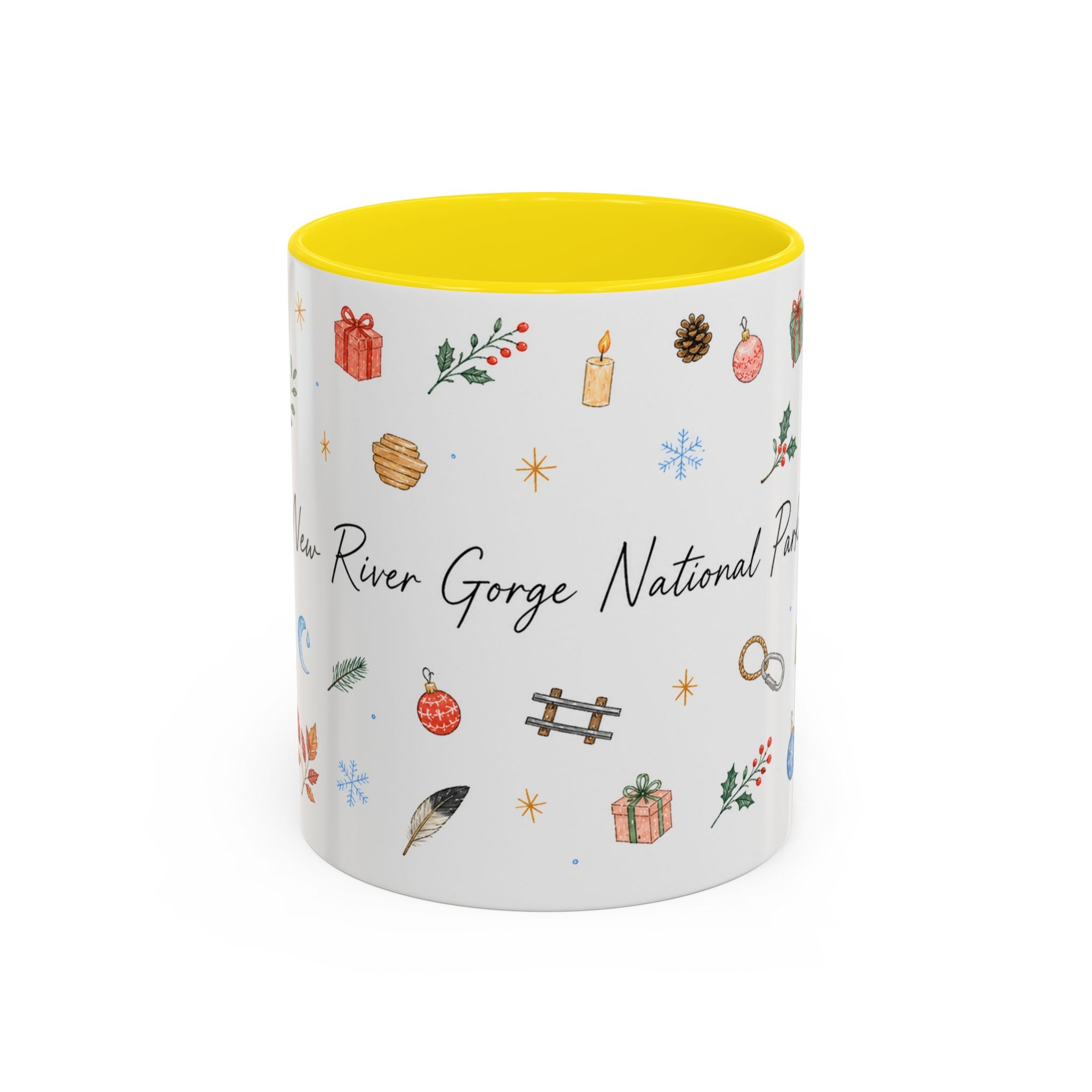 New River Gorge National Park Christmas Mug | Watercolor Travel Souvenir | Holiday Gift | Accent Ceramic Coffee Cup 11oz 15oz