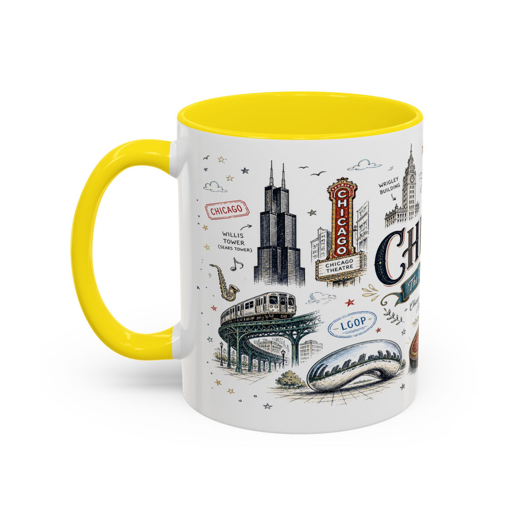 Chicago Coffee Mug | Illinois Souvenir City Gift | Accent Color Ceramic 11oz 15oz