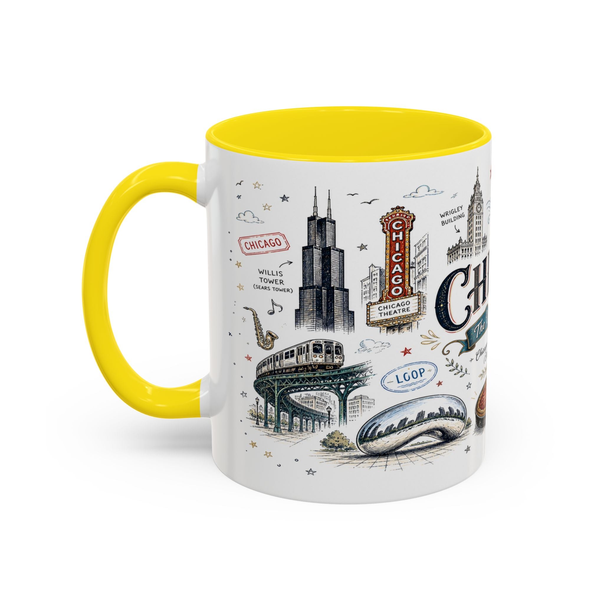 Chicago Coffee Mug | Illinois Souvenir City Gift | Accent Color Ceramic 11oz 15oz