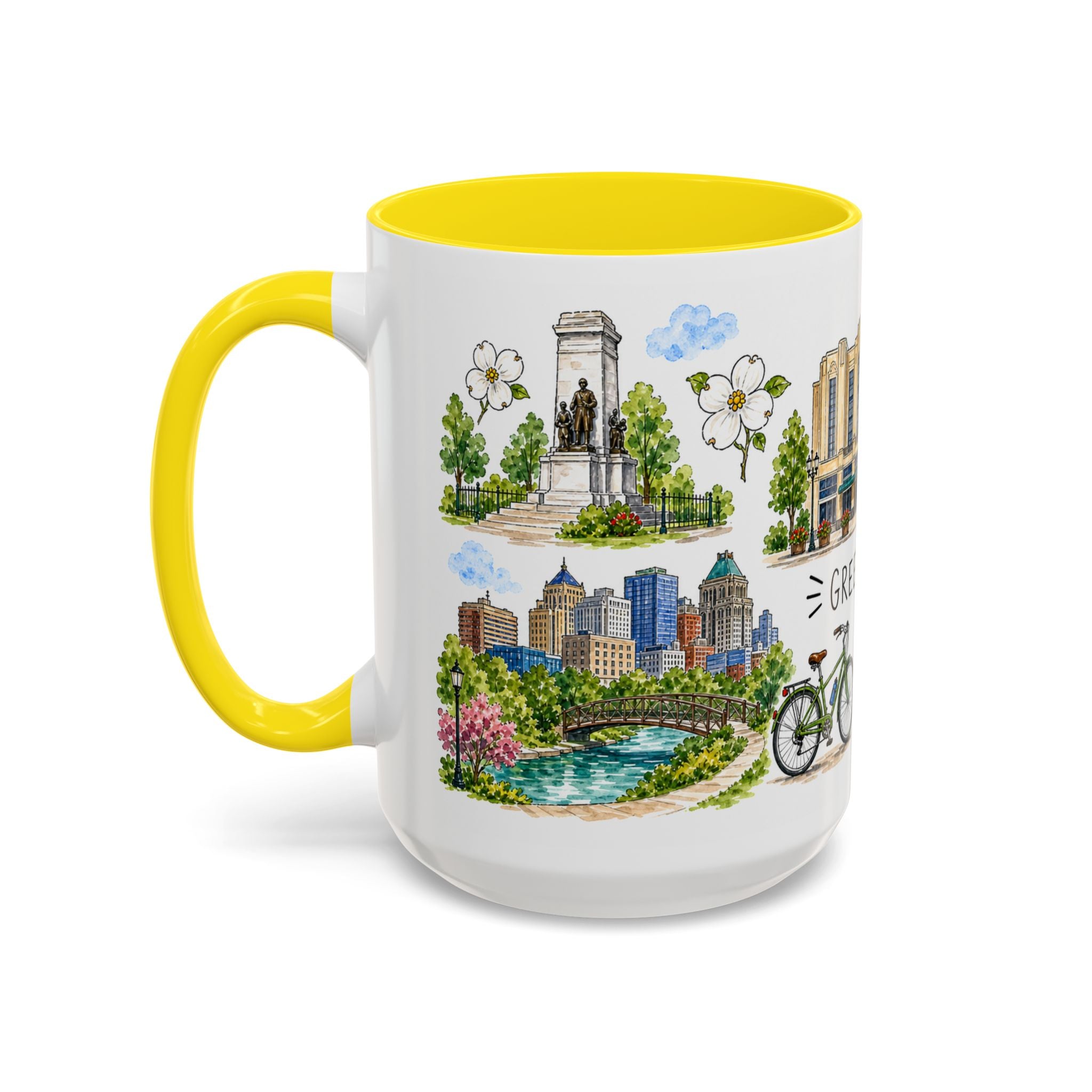 Greensboro Illustrated Travel Mug | City Souvenir Accent Coffee Mug | 11oz 15oz Ceramic Cup