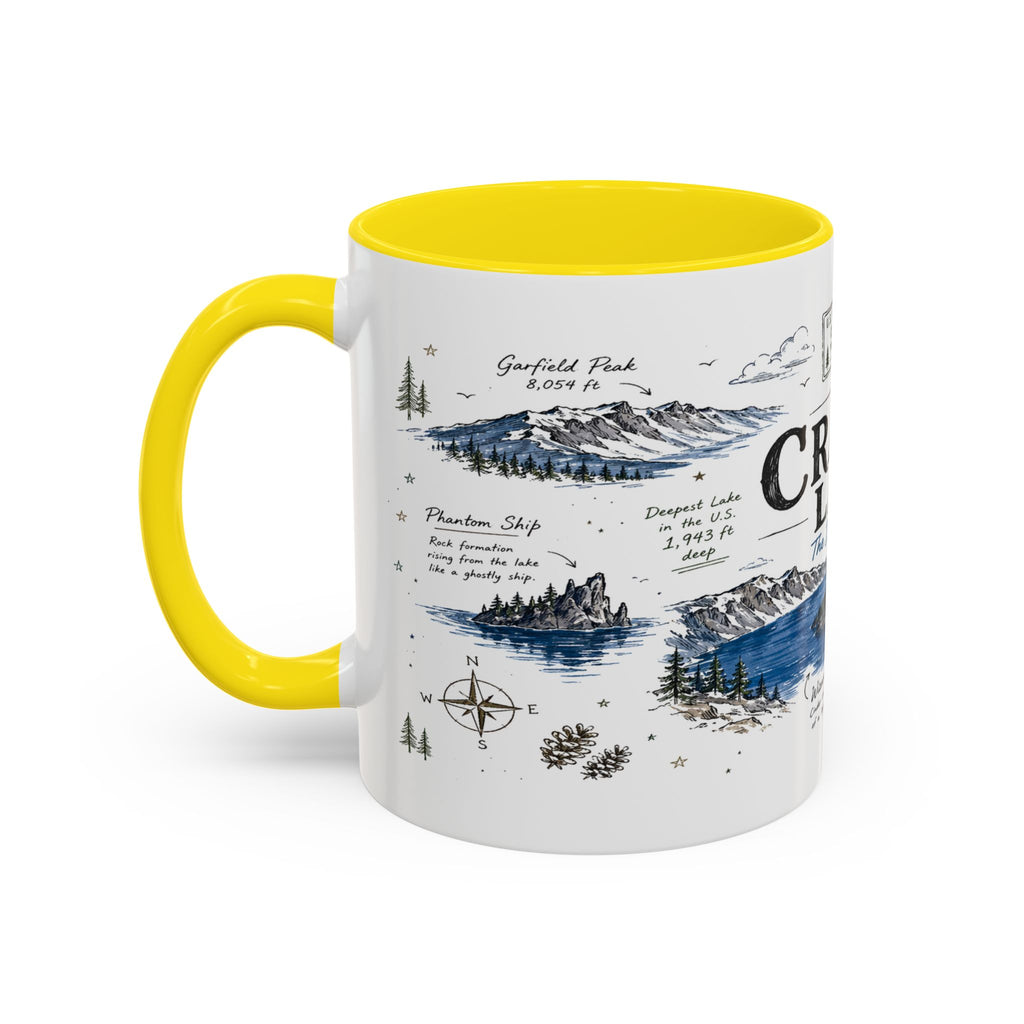 Crater Lake National Park Coffee Mug | Oregon Volcano Blue Lake Hiking Gift | Accent Color Ceramic 11oz 15oz