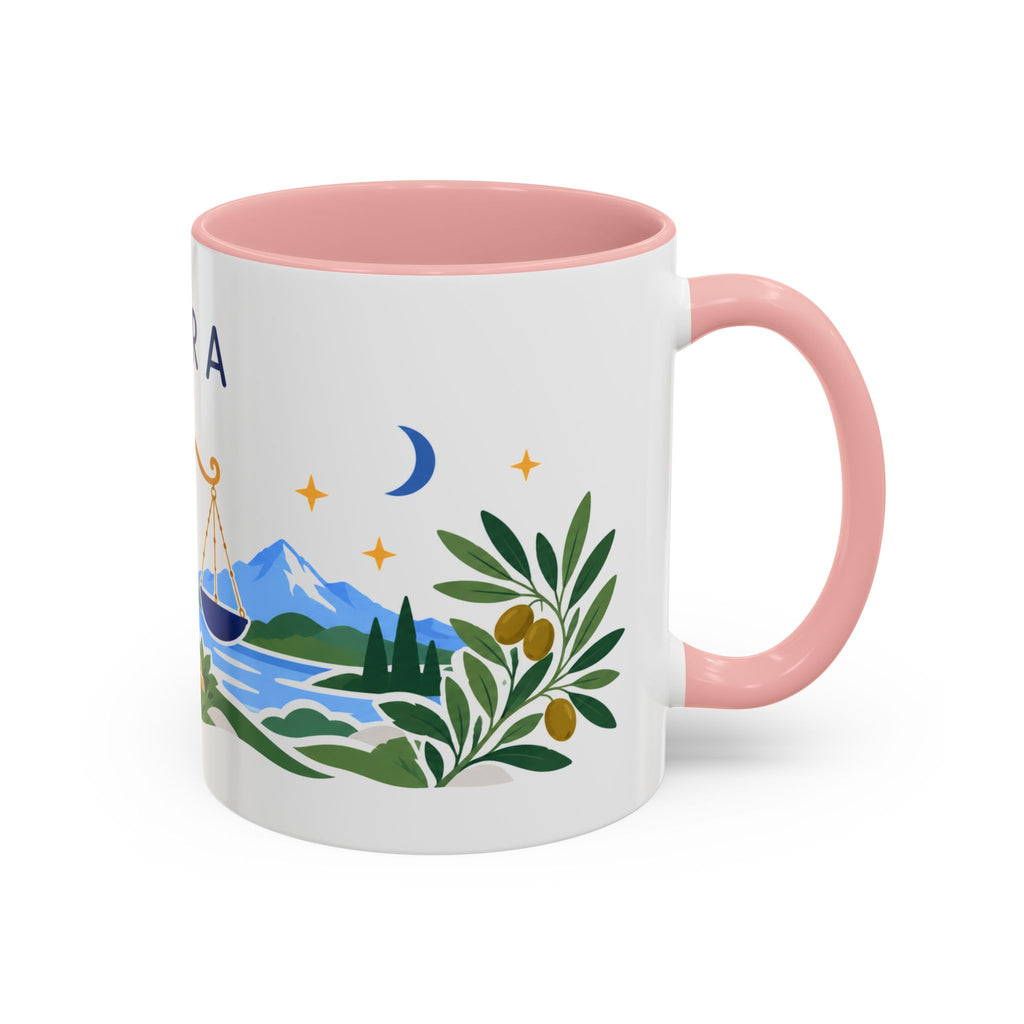Libra Zodiac Coffee Mug | Scales and Rose Design | Astrology Birthday Gift | 11 oz 15 oz Ceramic Accent Mug