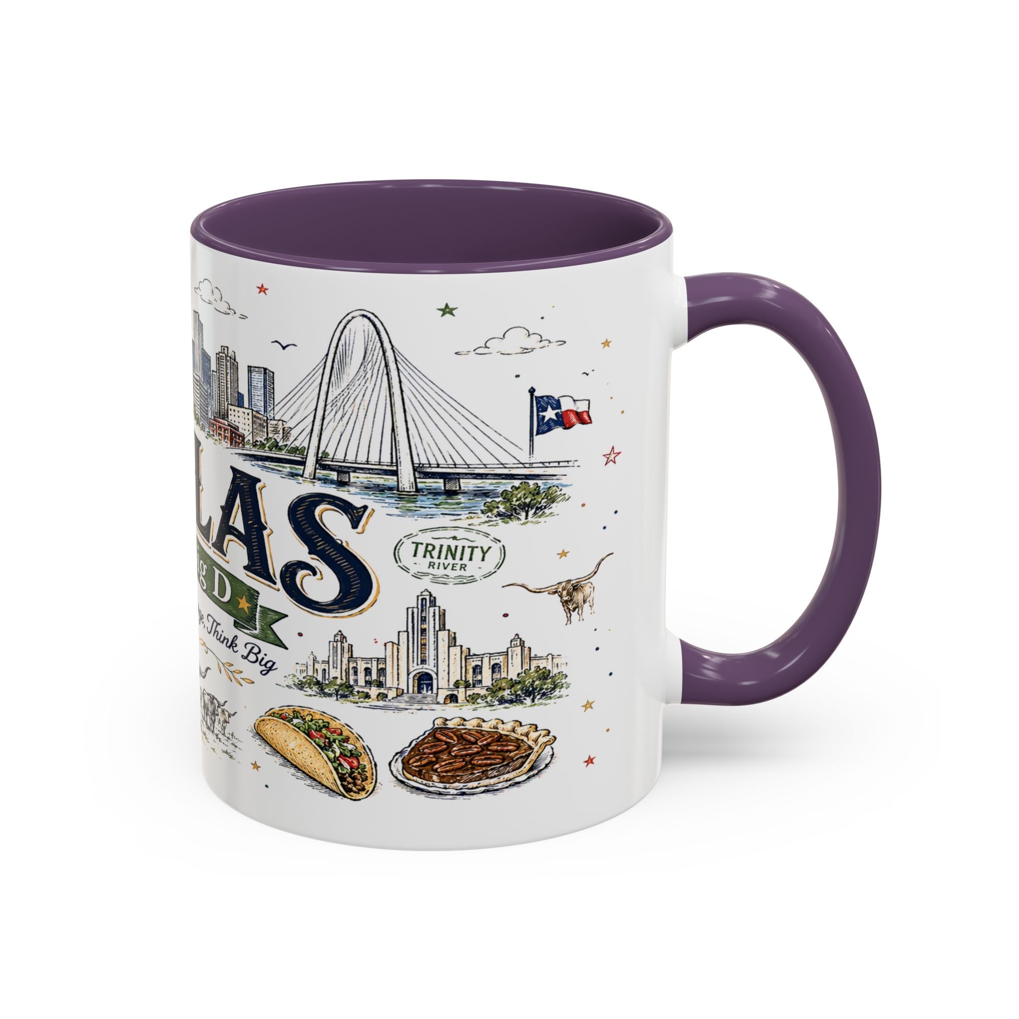 Dallas Coffee Mug | Texas Souvenir City Gift | Accent Color Ceramic 11oz 15oz