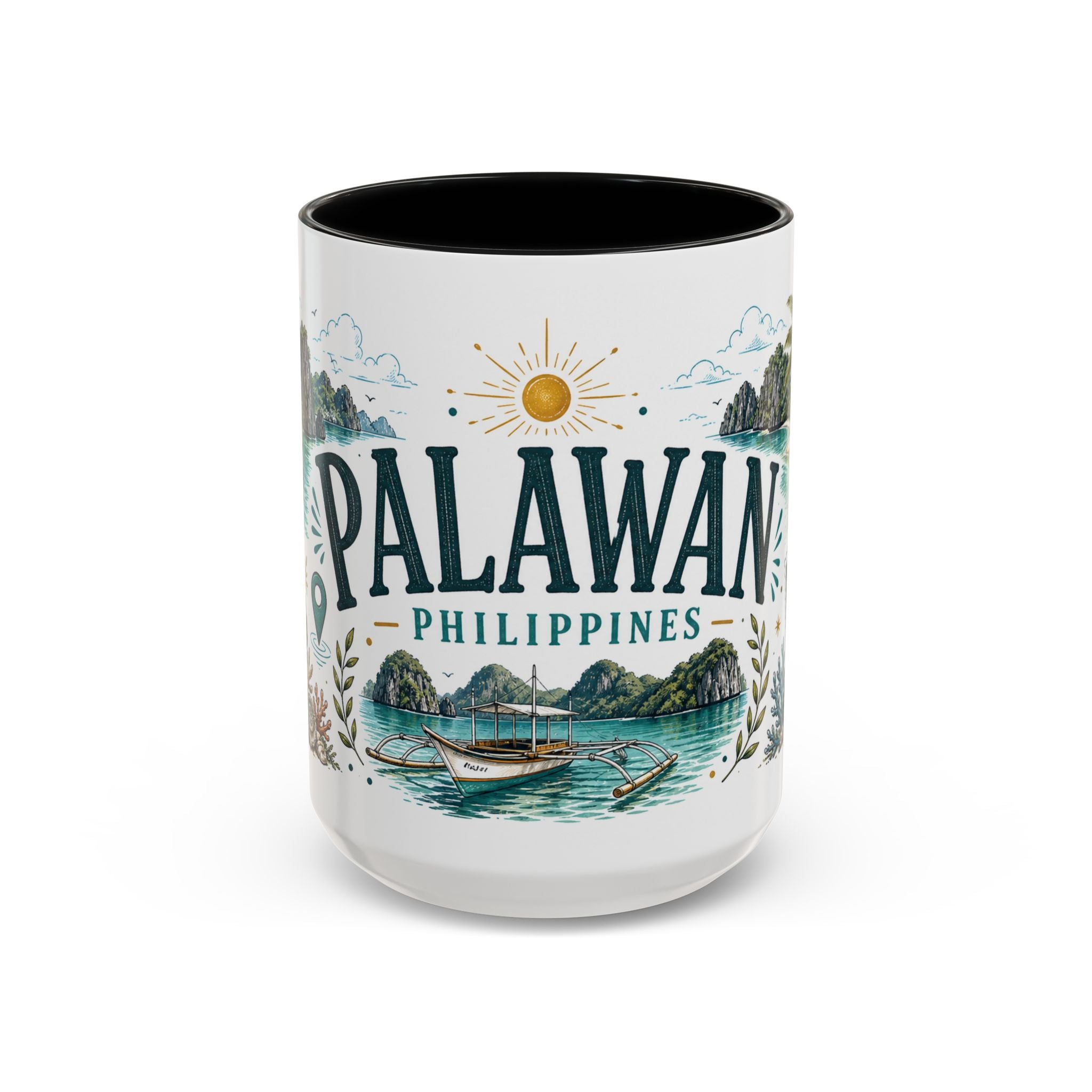 Palawan Coffee Mug | Travel Destination Souvenir Gift | Accent Color Ceramic 11oz 15oz