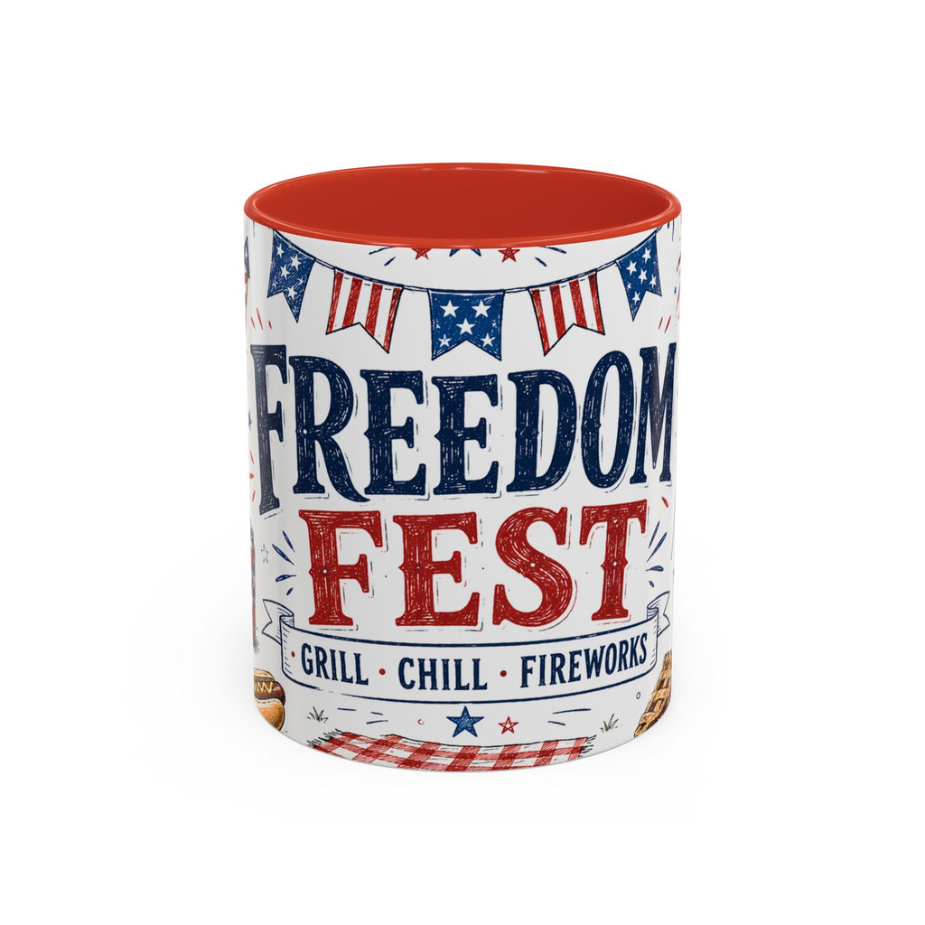 Freedom Fest Coffee Mug | Grill Chill Fireworks 4th of July | Accent Color Ceramic 11oz 15oz