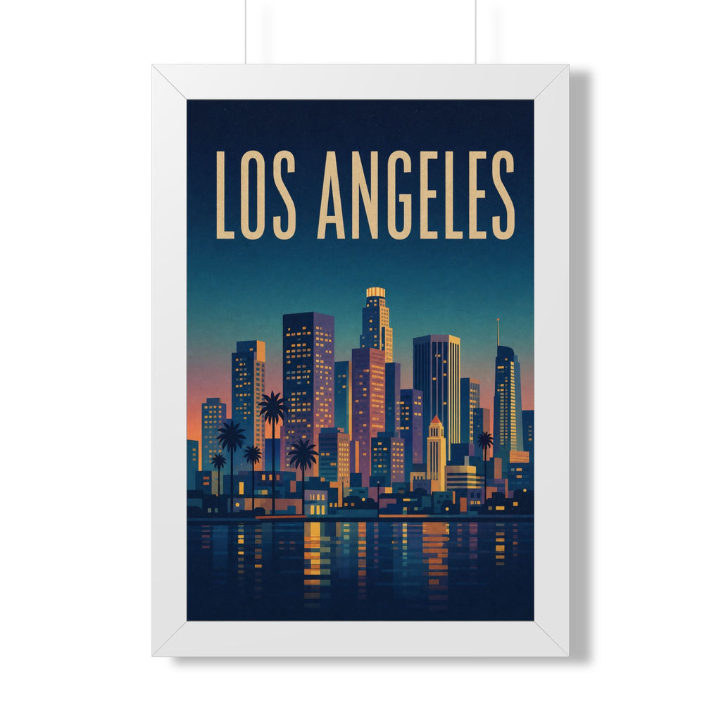 Los Angeles at Night United States Framed Poster | Vintage Travel Wall Art | Black Walnut White Frame | 16x24 20x30