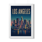 Los Angeles at Night United States Framed Poster | Vintage Travel Wall Art | Black Walnut White Frame | 16x24 20x30