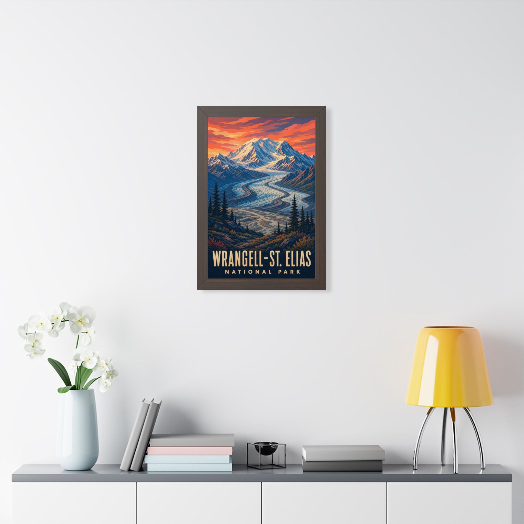 WrangellSt. Elias National Park Framed Poster | Vintage Travel Wall Art | Black Walnut White Frame | 16x24 20x30