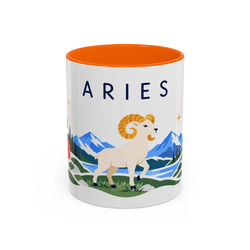 Aries Zodiac Coffee Mug | Ram and Floral Design | Astrology Birthday Gift | 11 oz 15 oz Ceramic Accent Mug