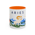Aries Zodiac Coffee Mug | Ram and Floral Design | Astrology Birthday Gift | 11 oz 15 oz Ceramic Accent Mug