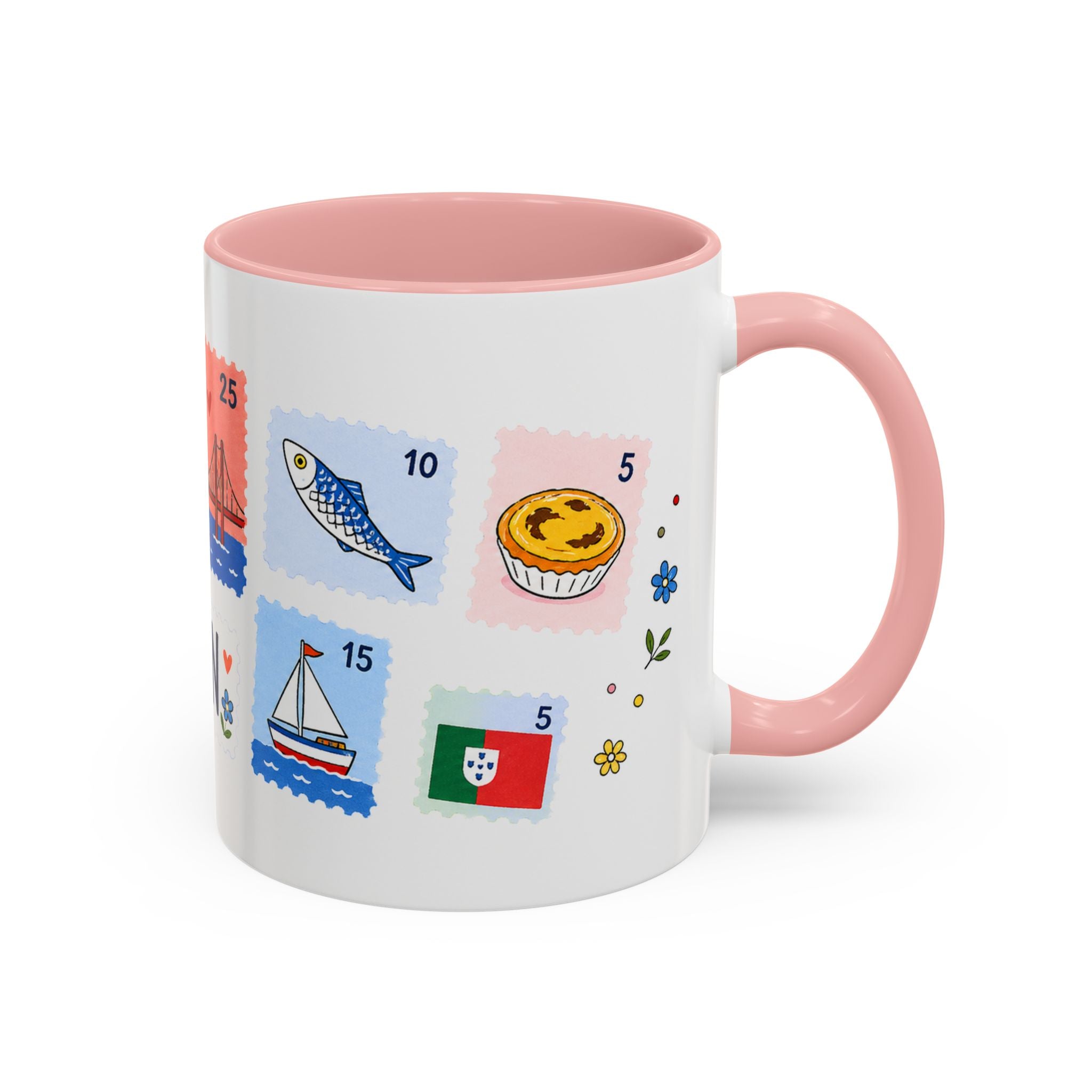 Lisbon Coffee Mug | Postage Stamp Collage Mug | Travel Souvenir Accent Cup 11oz 15oz