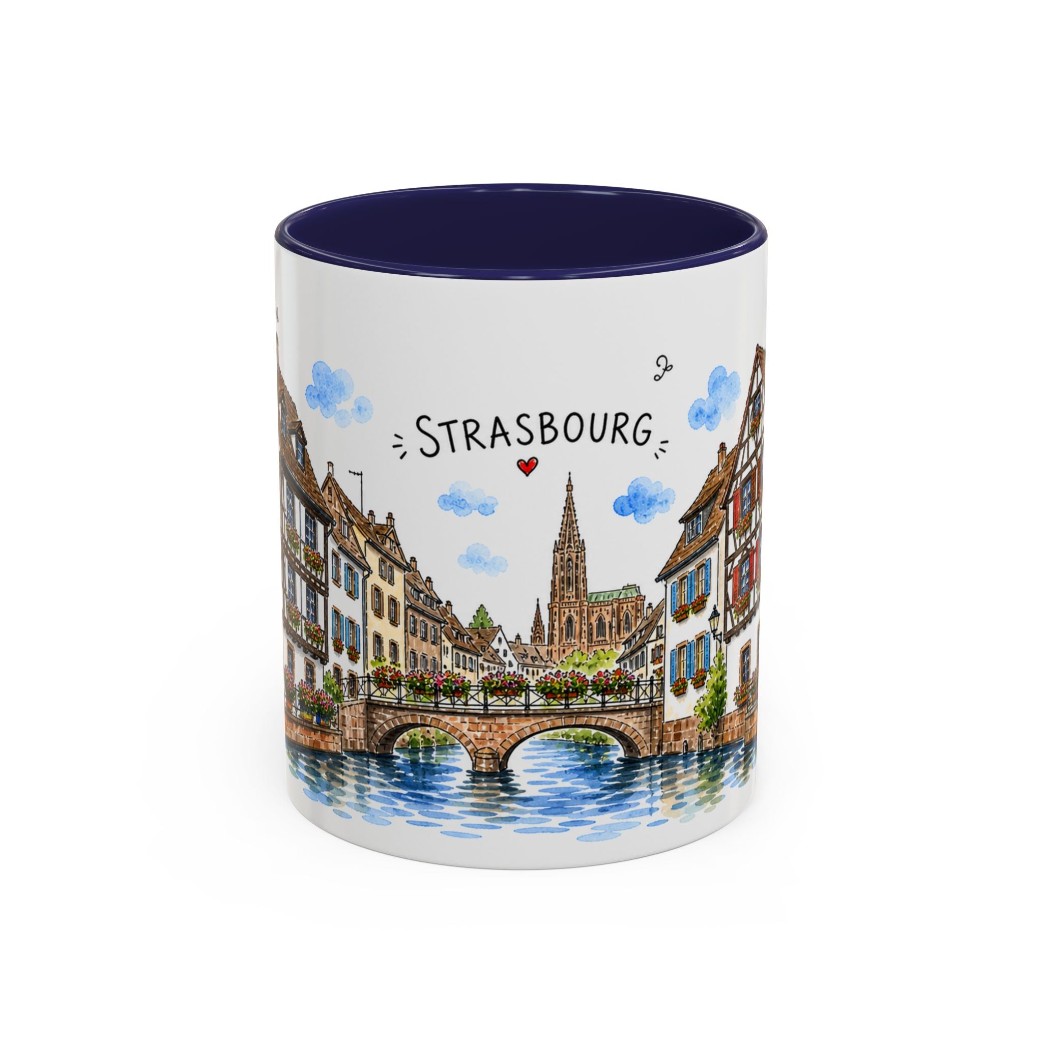 Strasbourg Illustrated Travel Mug | France Souvenir Accent Coffee Mug | 11oz 15oz Ceramic Cup