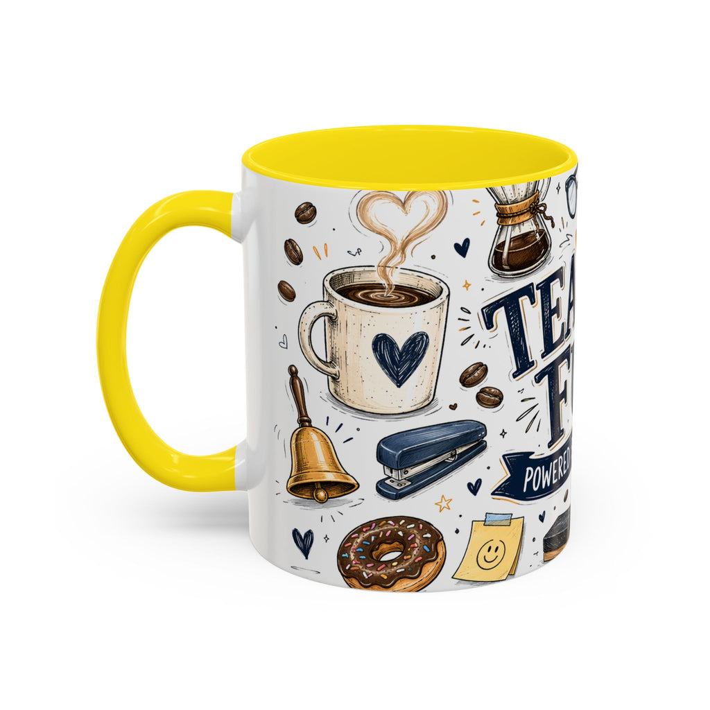 Teacher Fuel Coffee Mug | Powered by Coffee and Wine Funny Gift | Accent Color Ceramic 11oz 15oz