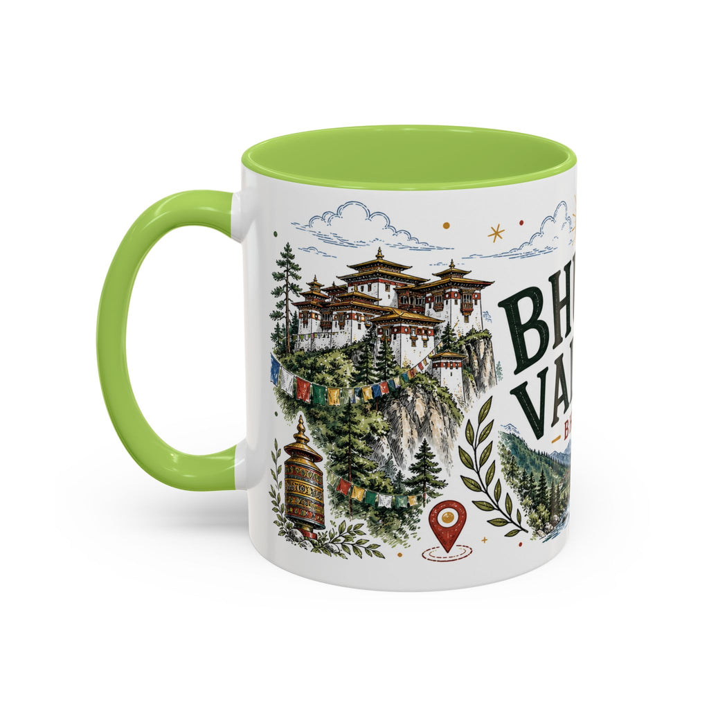 Bhutan Valleys Coffee Mug | Travel Destination Souvenir Gift | Accent Color Ceramic 11oz 15oz
