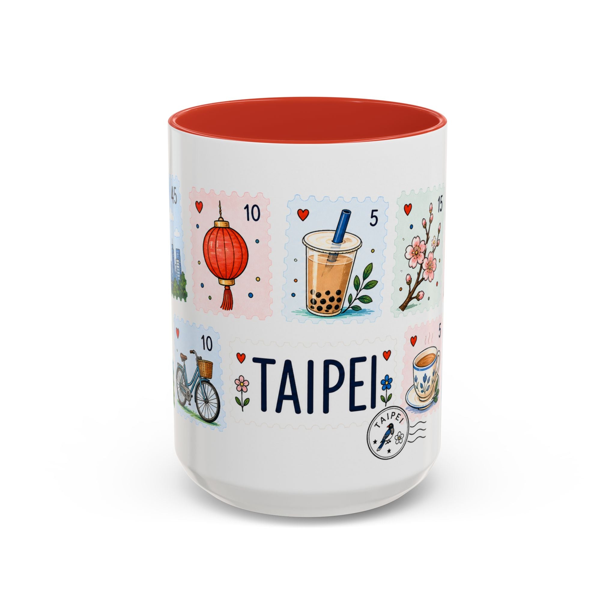 Taipei Coffee Mug | Postage Stamp Collage Mug | Travel Souvenir Accent Cup 11oz 15oz