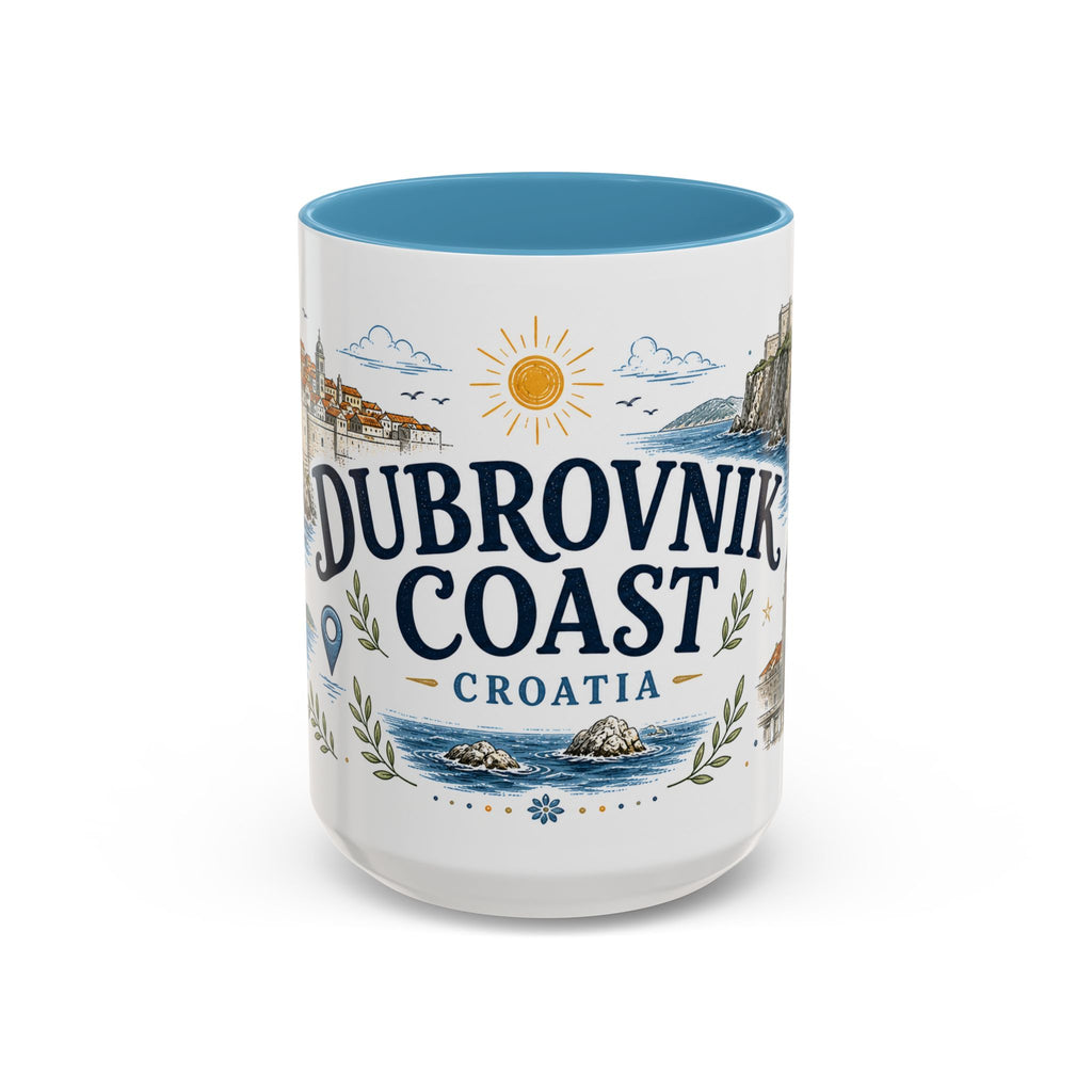 Dubrovnik Coast Coffee Mug | Travel Destination Souvenir Gift | Accent Color Ceramic 11oz 15oz